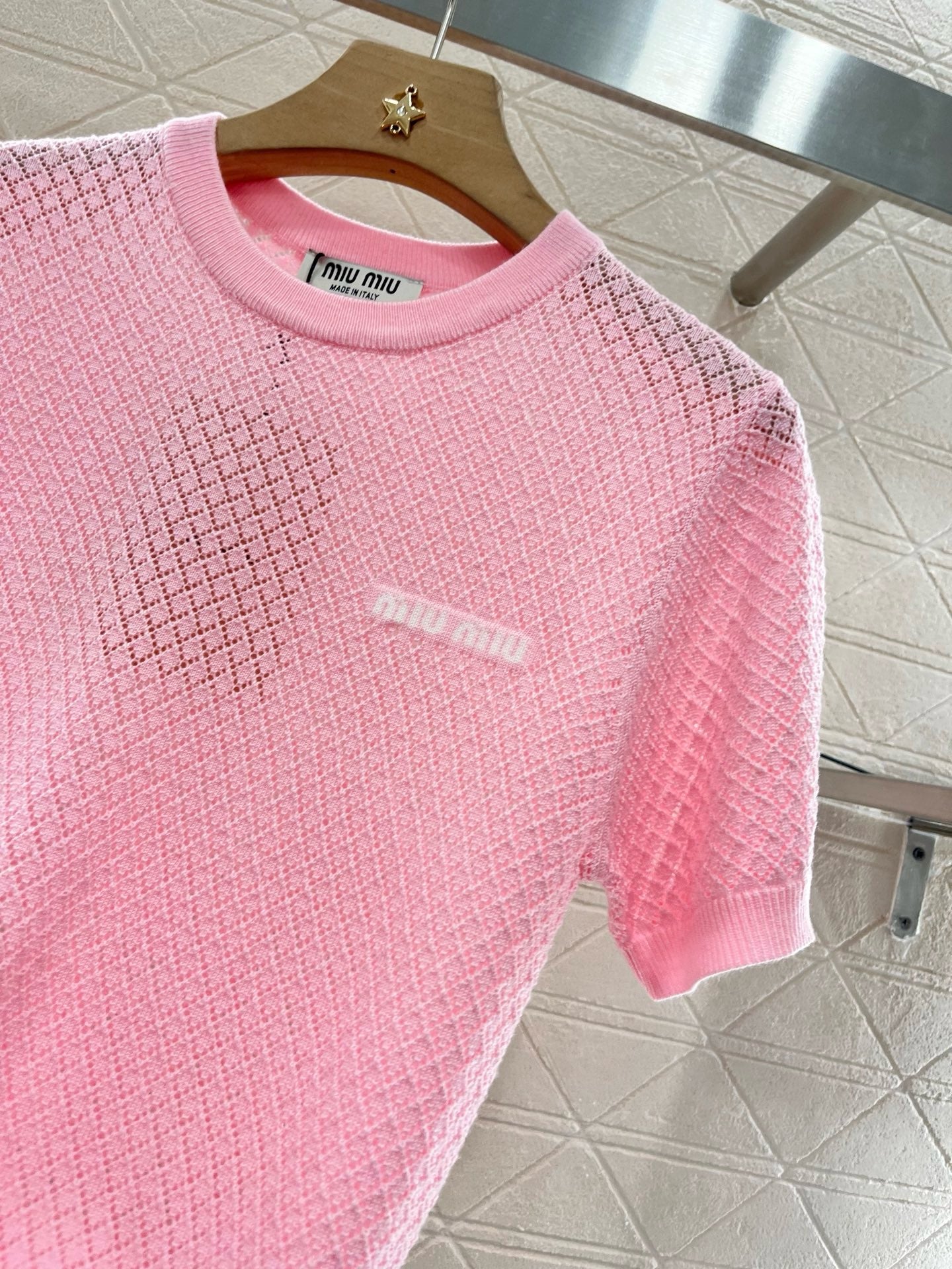 MI*MI*New Arrival Hollow Knit Short Sleeves