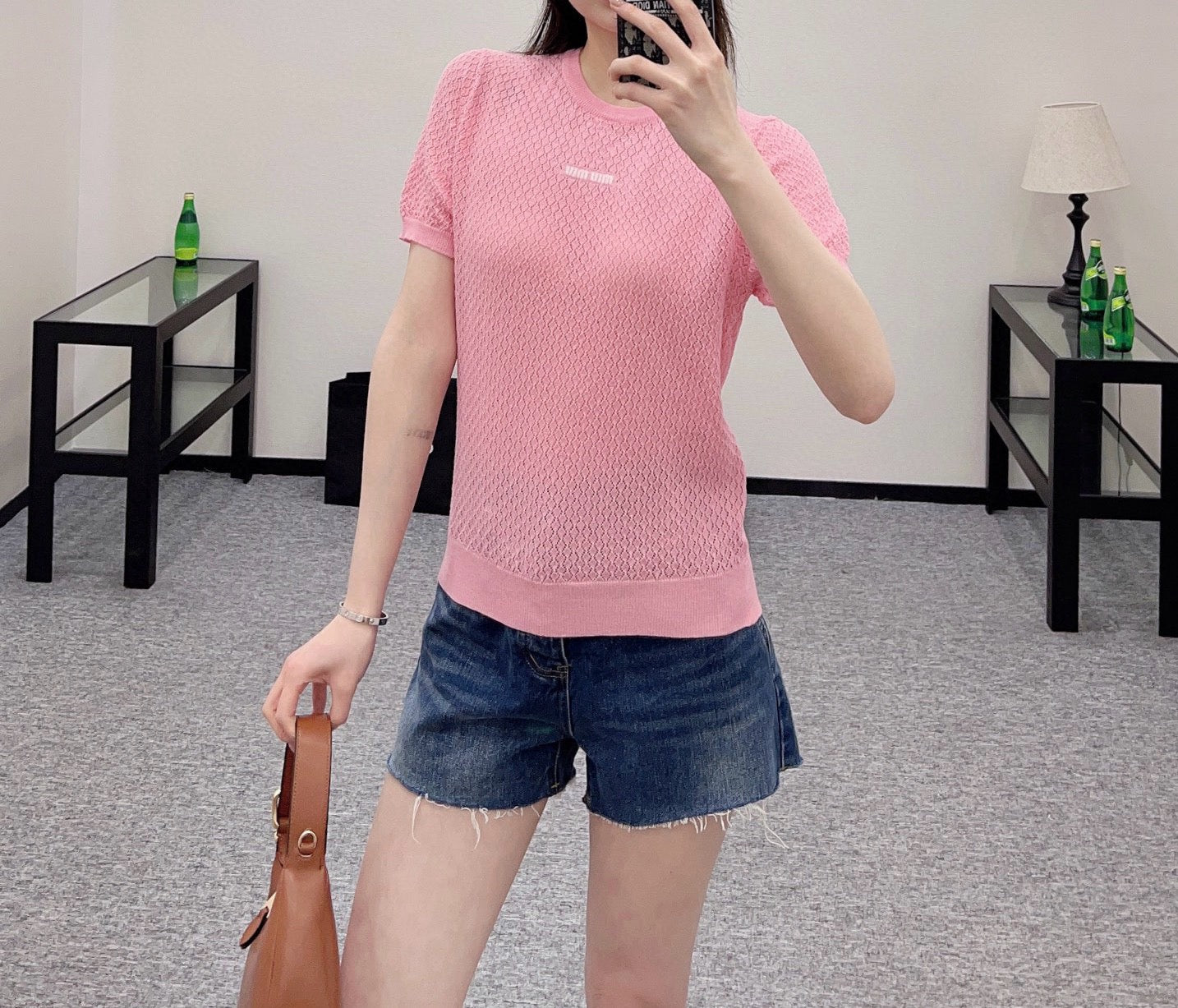 MI*MI*New Arrival Hollow Knit Short Sleeves