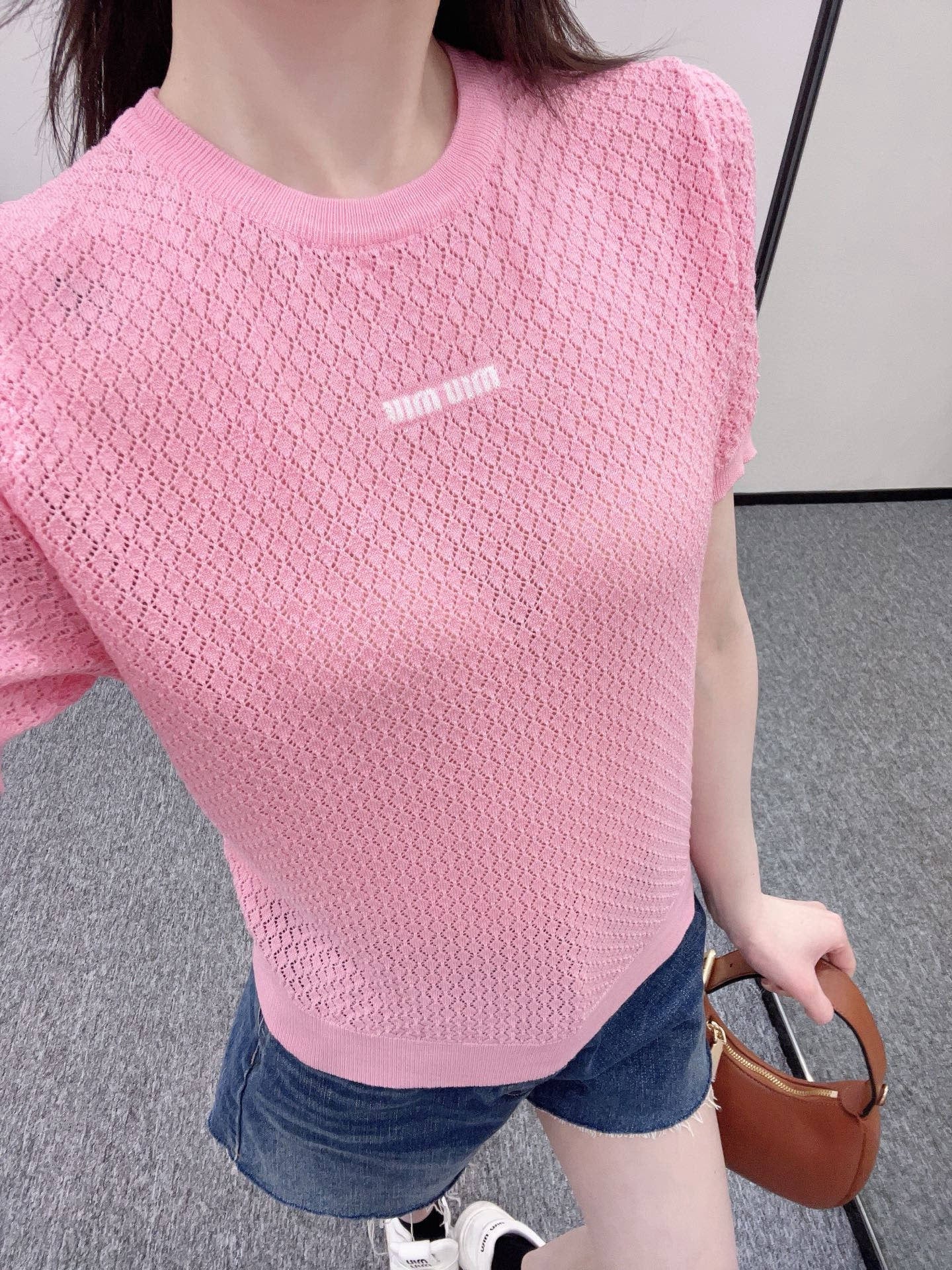 MI*MI*New Arrival Hollow Knit Short Sleeves
