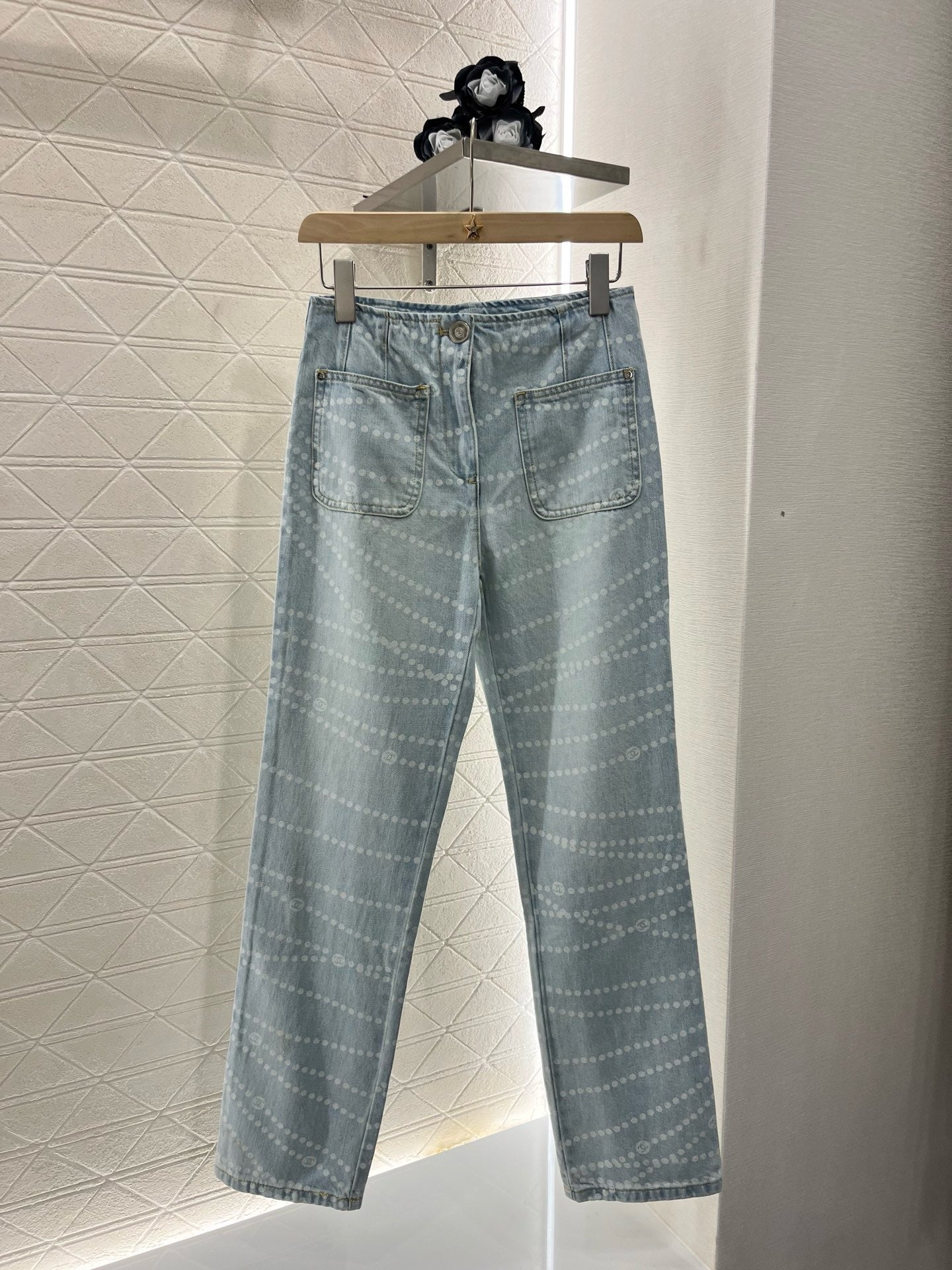 2025SS New Product Laser Pearl Chain Pocket Jeans