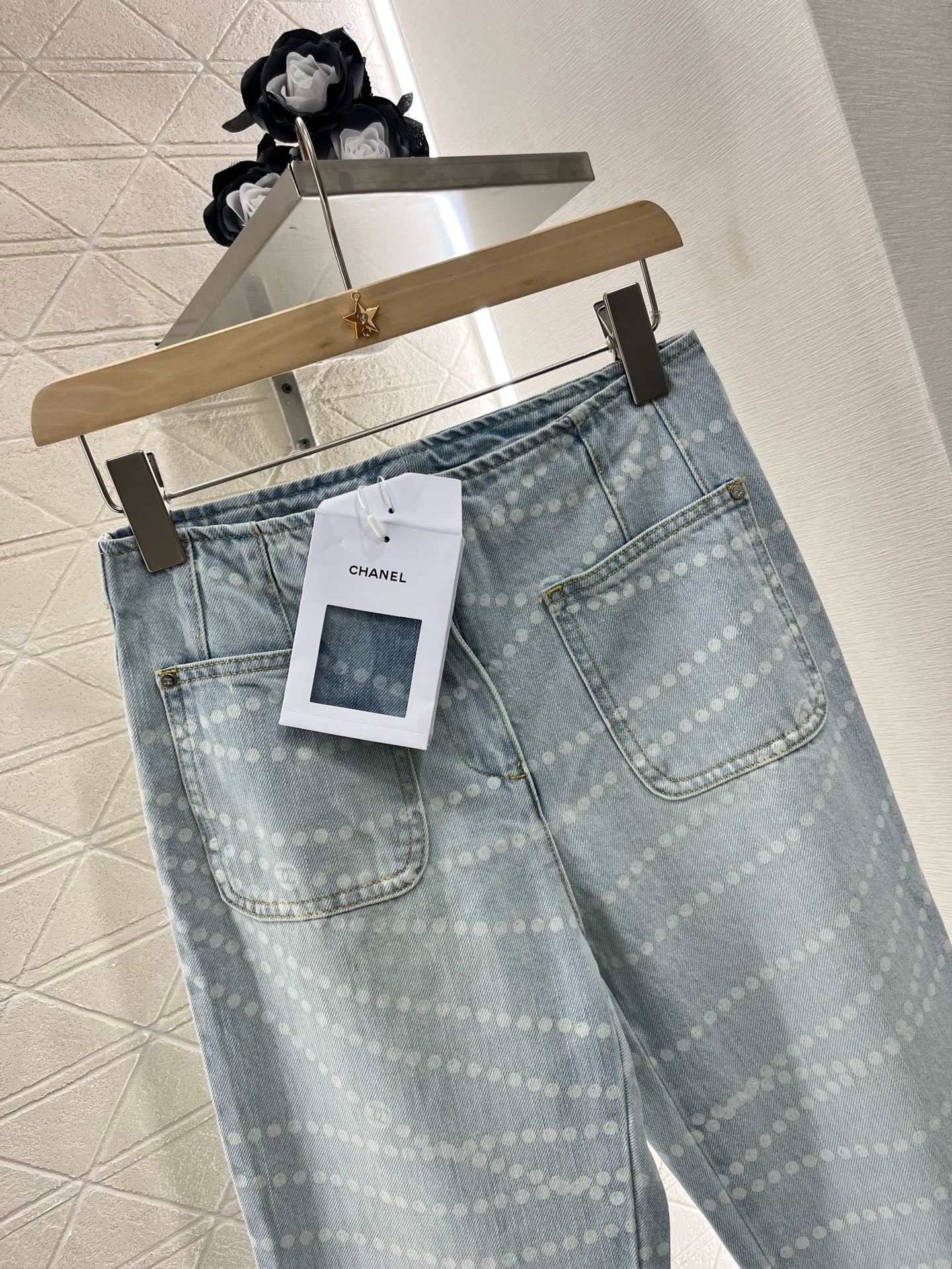 2025SS New Product Laser Pearl Chain Pocket Jeans