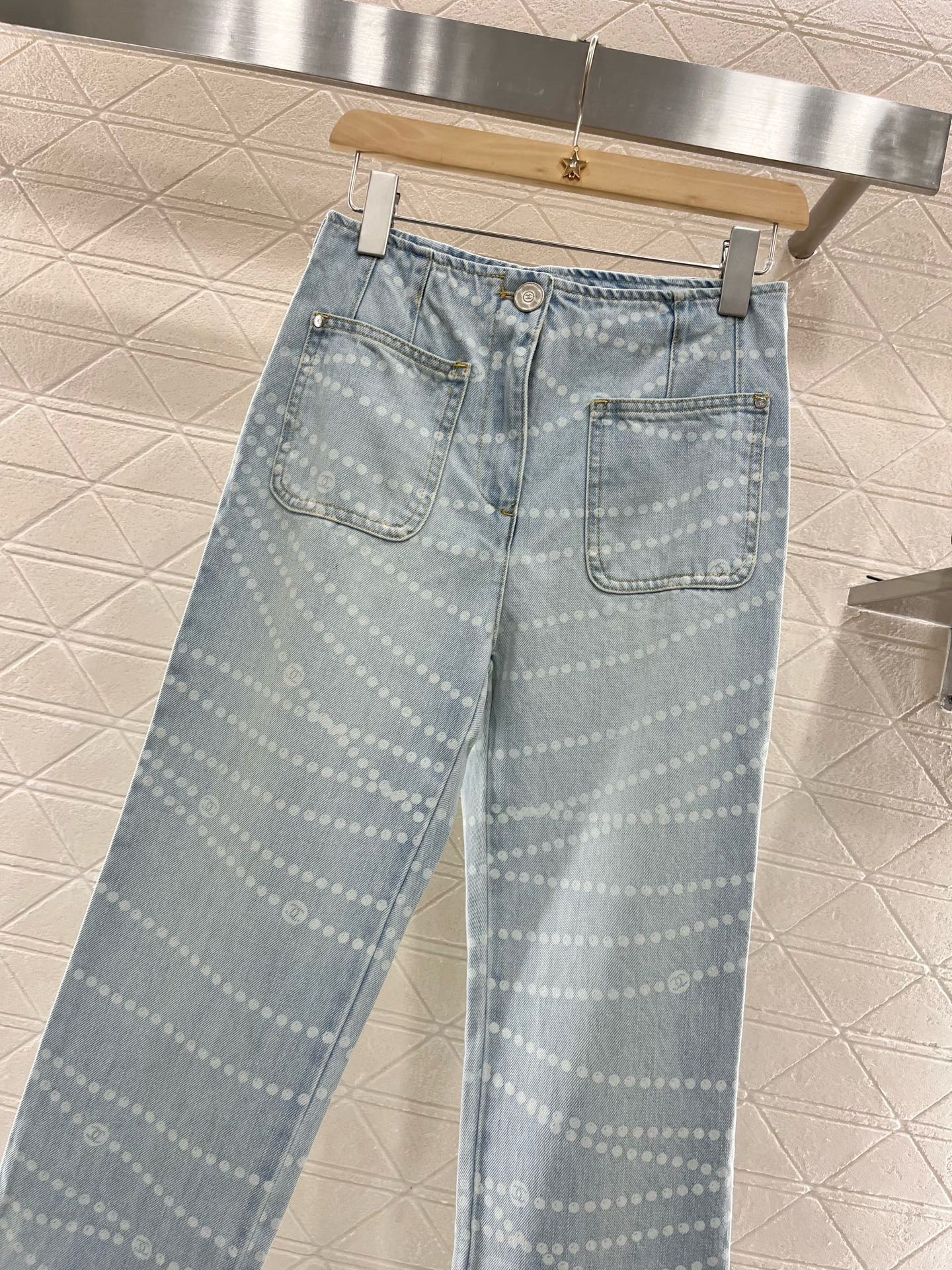2025SS New Product Laser Pearl Chain Pocket Jeans