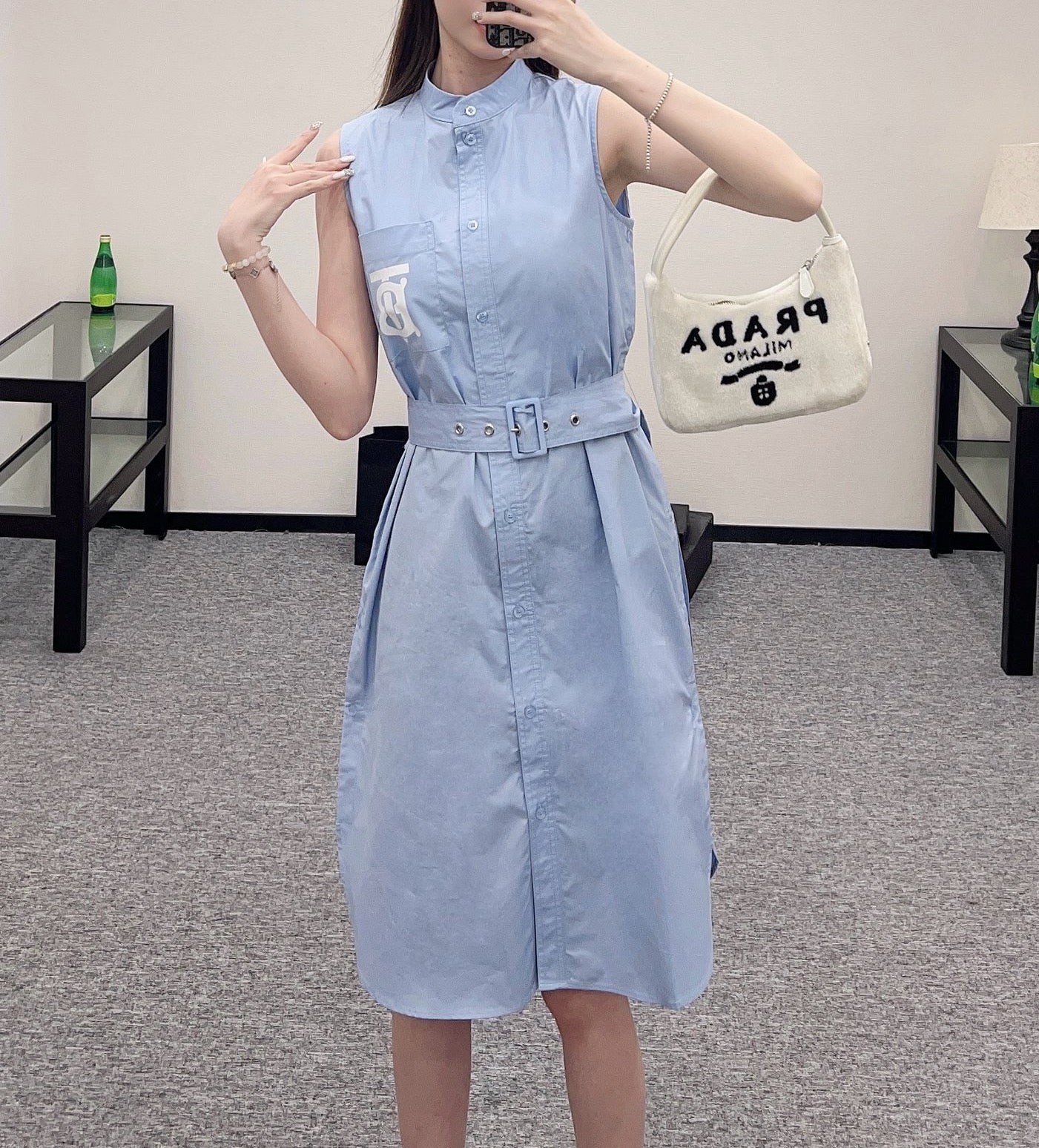 New Stand Collar Belted Dress