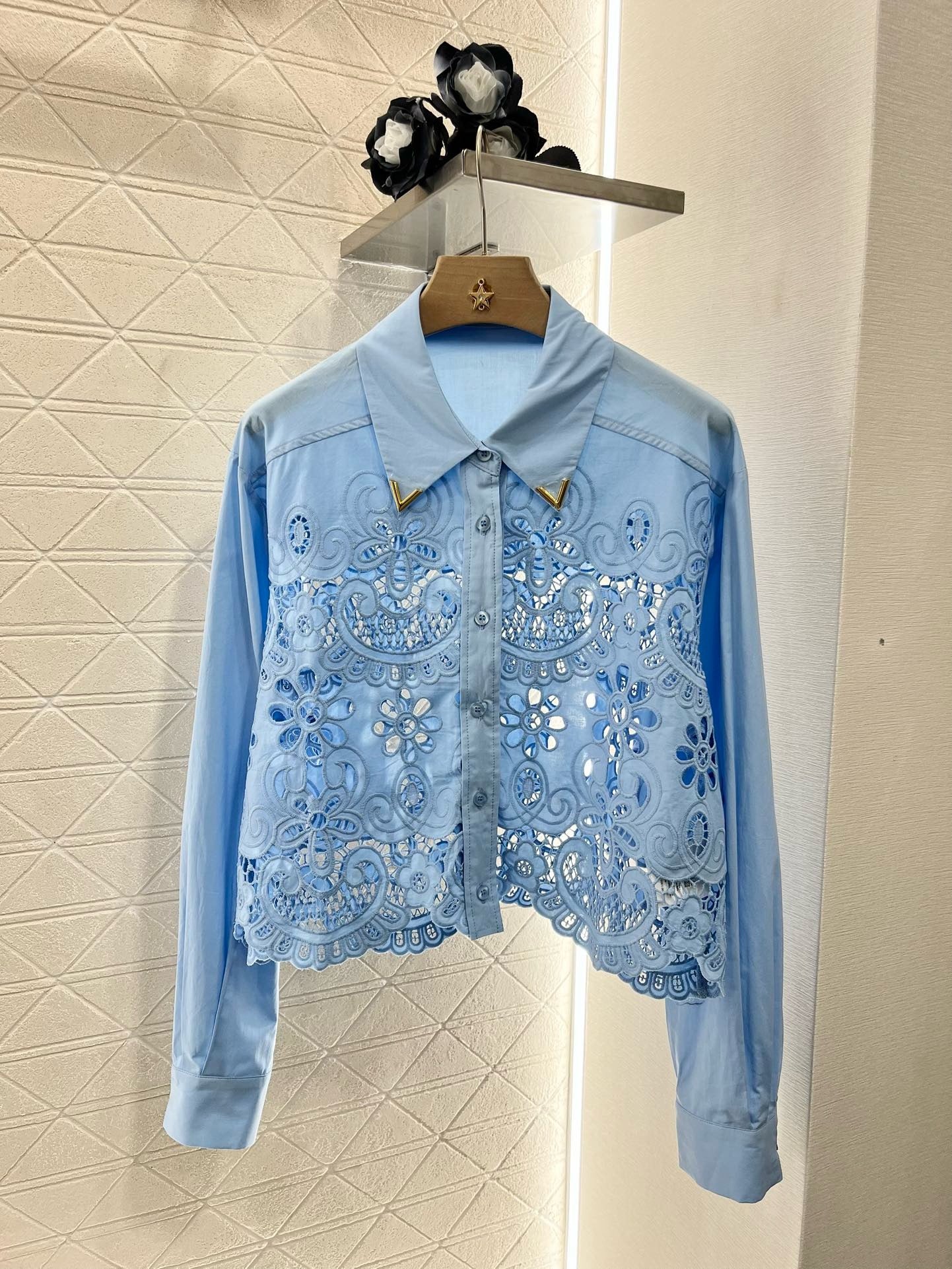 2025SS new hollow lace blue suit