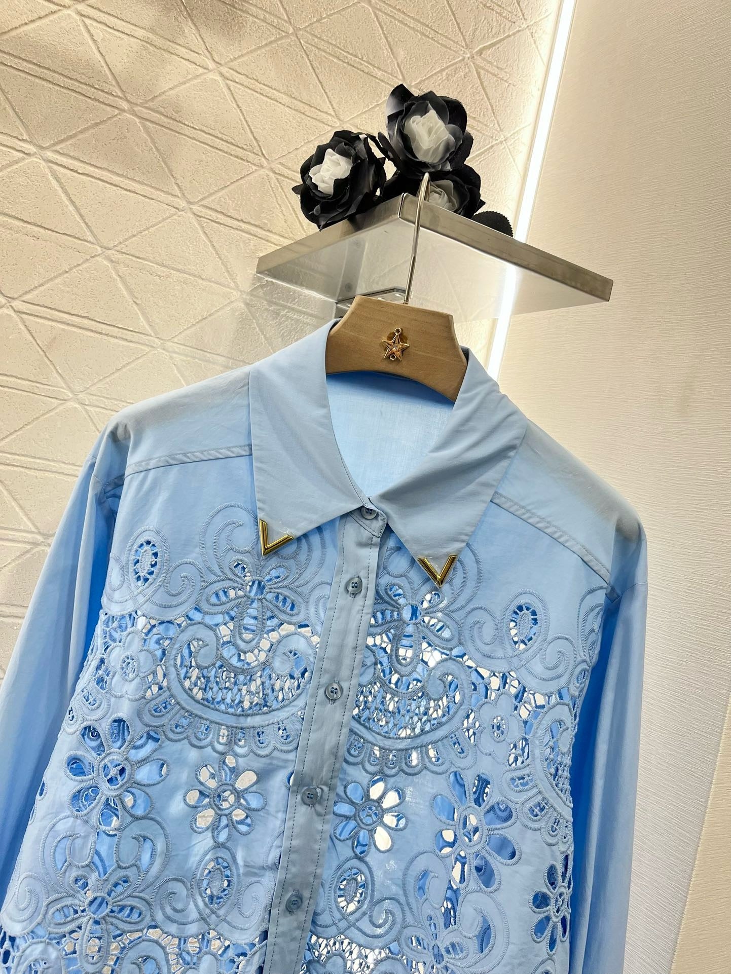 2025SS new hollow lace blue suit