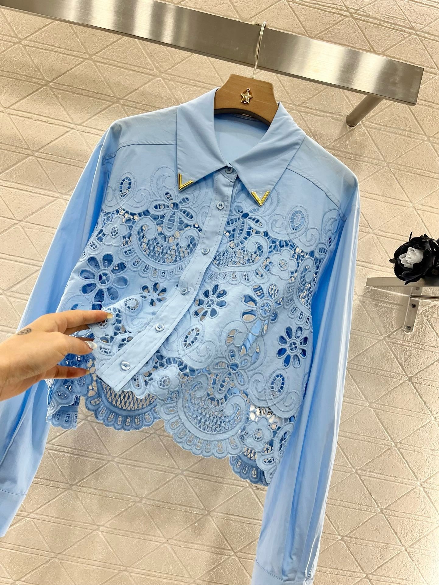 2025SS new hollow lace blue suit