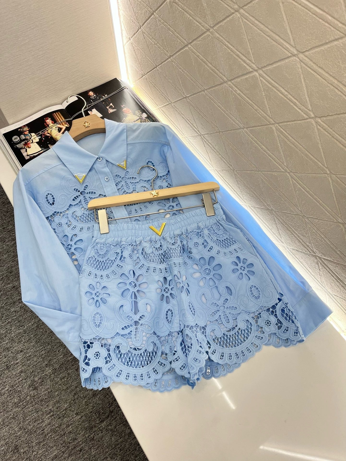 2025SS new hollow lace blue suit