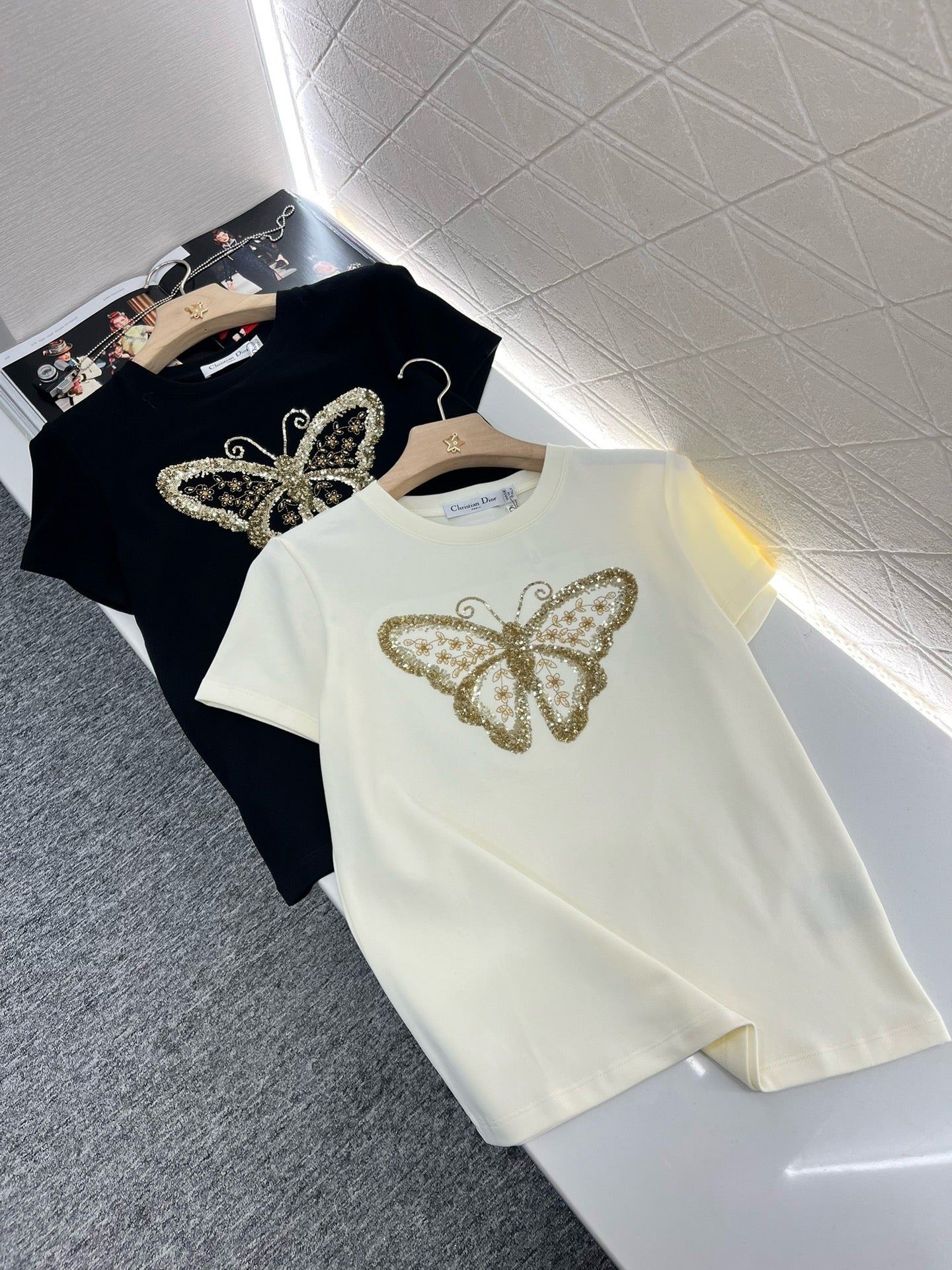 D* New Arrival Embroidered Beaded Short Sleeves