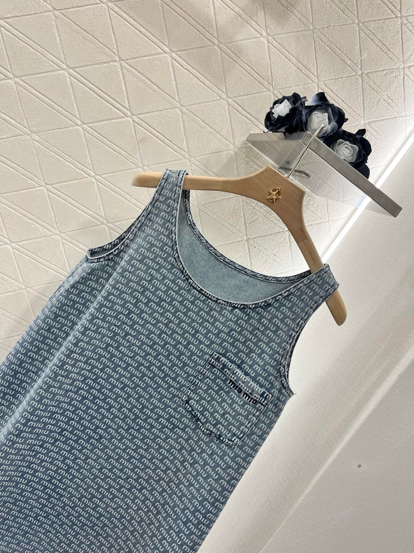 MI*MI* New Arrival Denim Jacquard Vest Dress