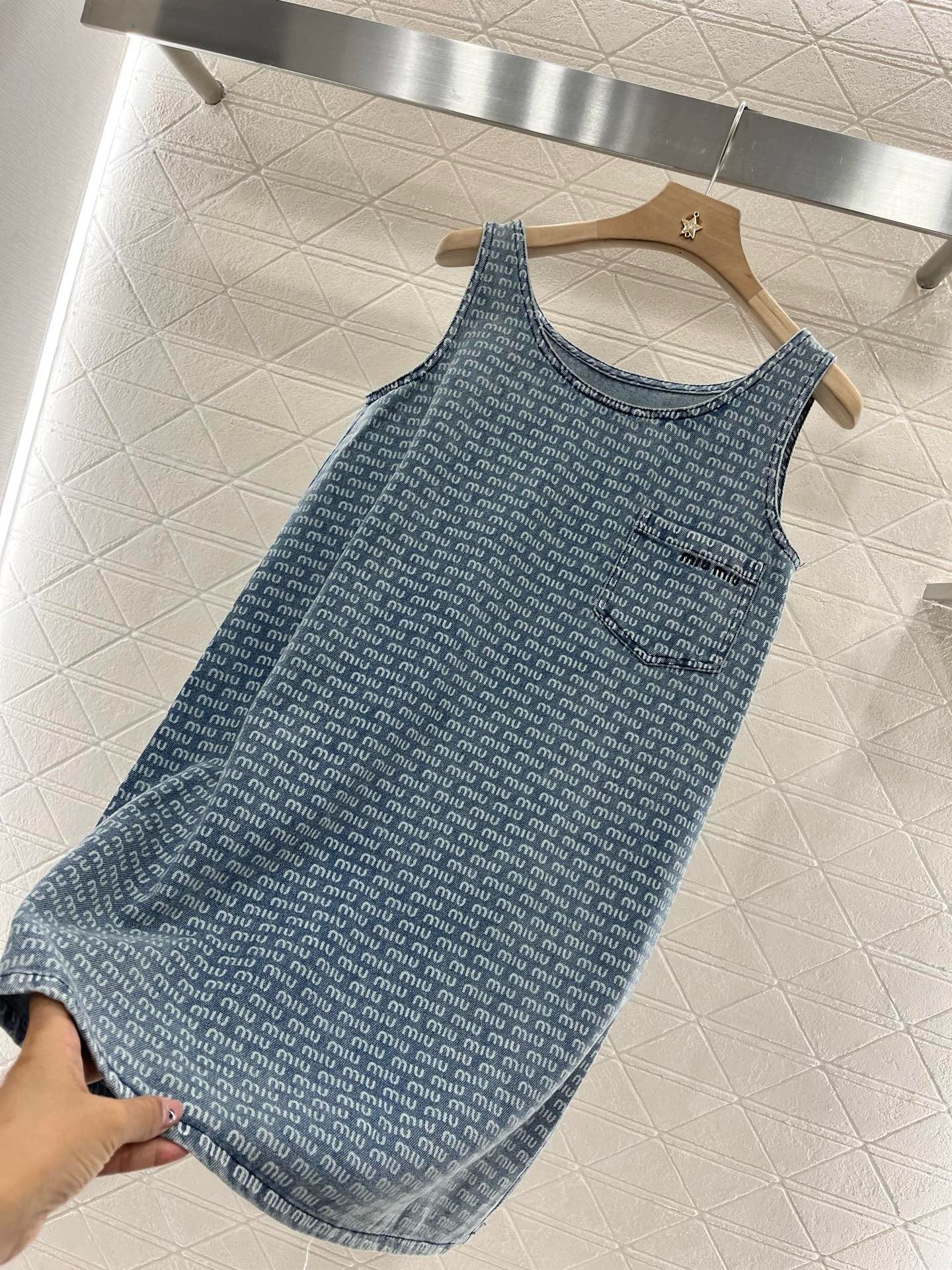 MI*MI* New Arrival Denim Jacquard Vest Dress