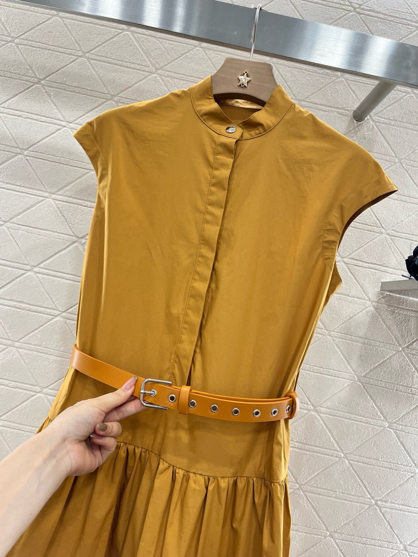 M*New Arrival Stand Collar Belt Dress