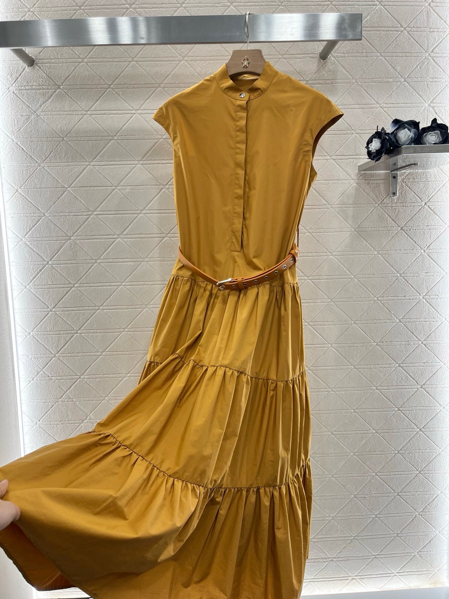 M*New Arrival Stand Collar Belt Dress
