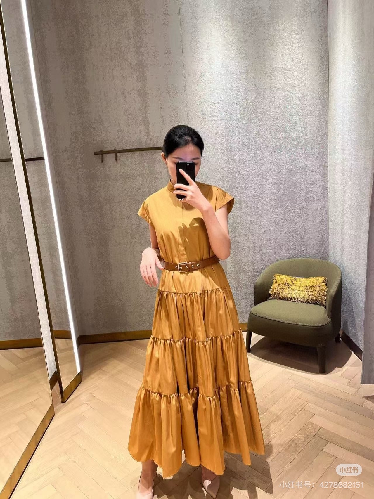 M*New Arrival Stand Collar Belt Dress