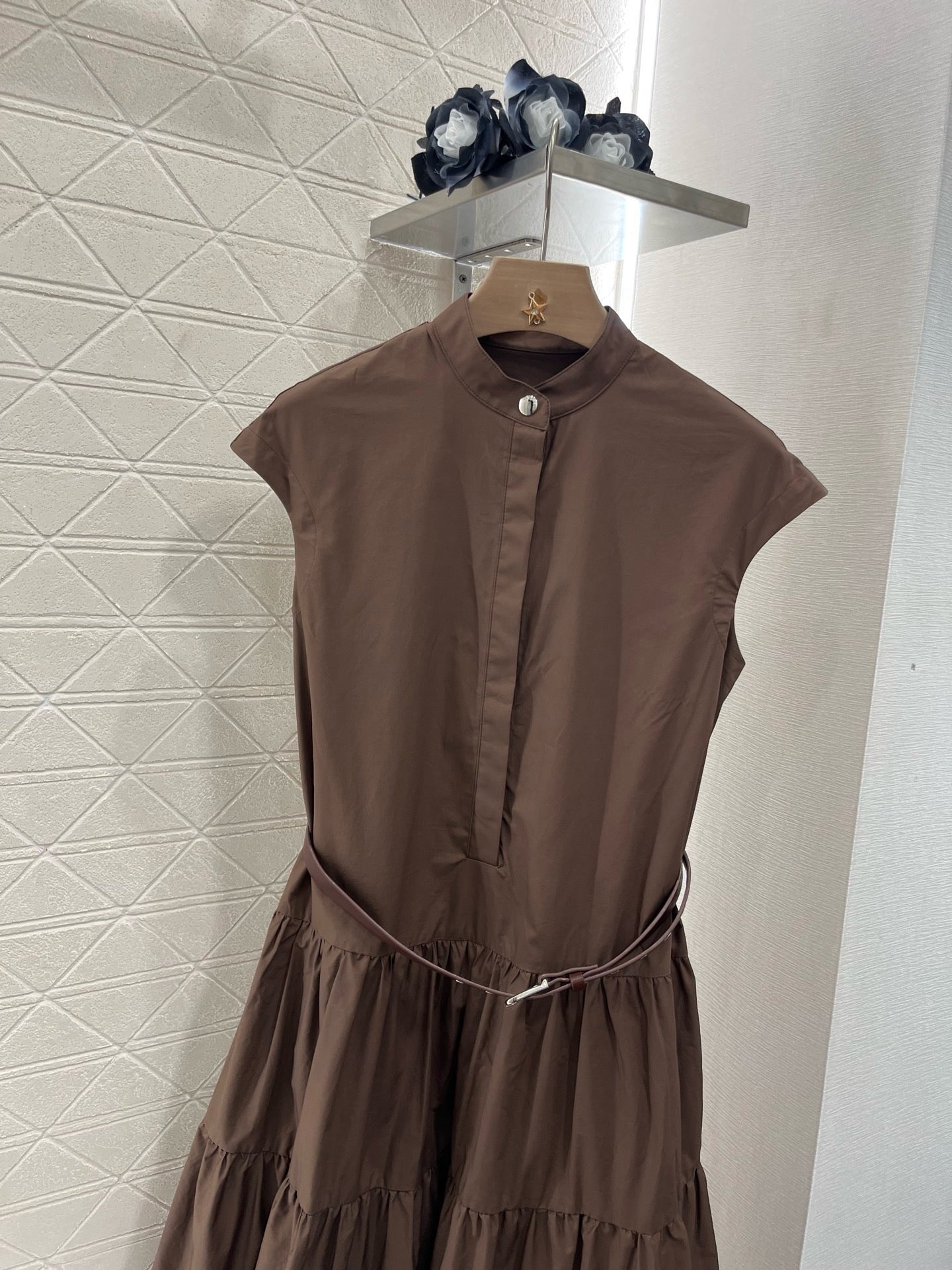 M*New Arrival Stand Collar Belt Dress