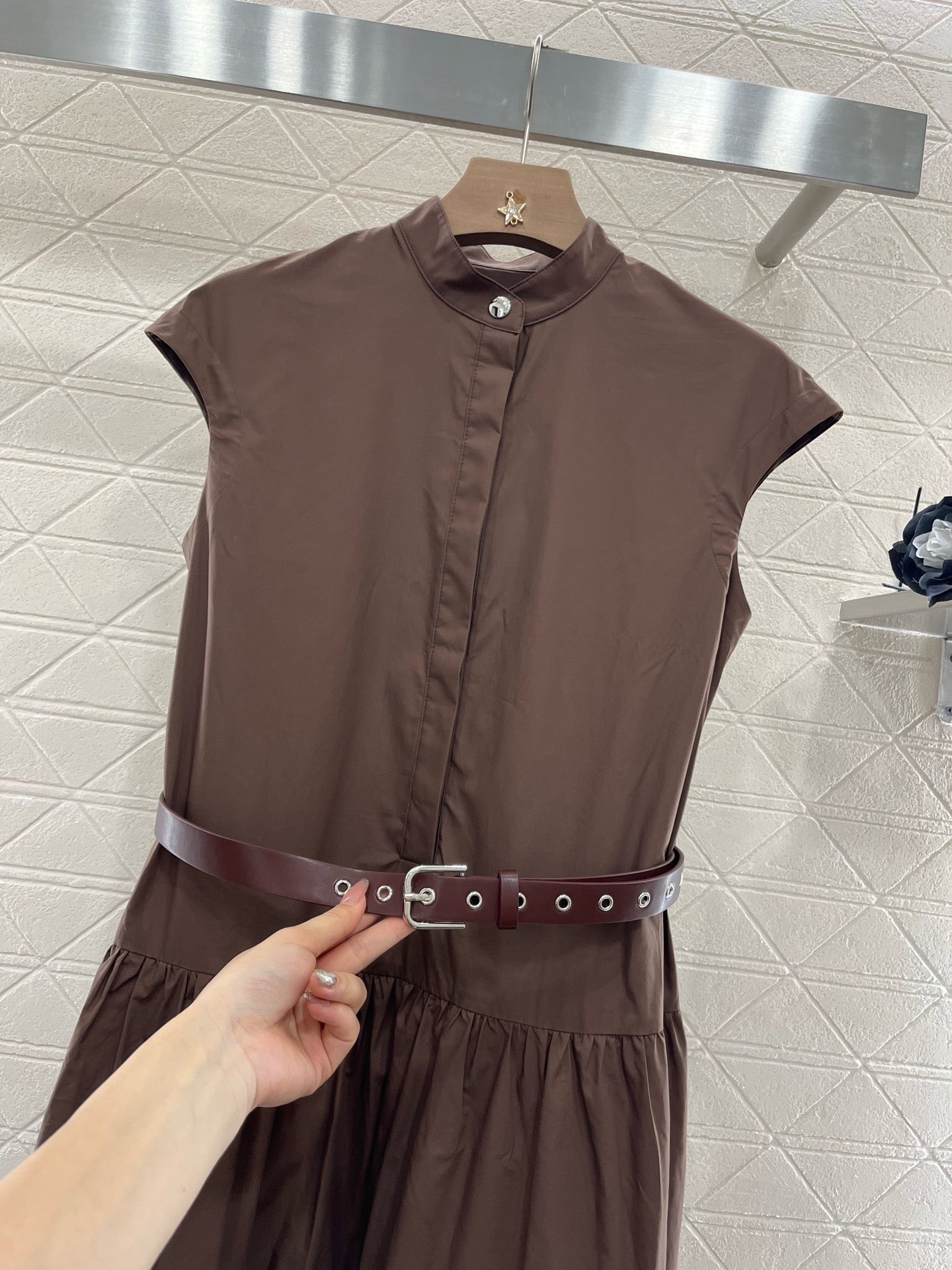 M*New Arrival Stand Collar Belt Dress