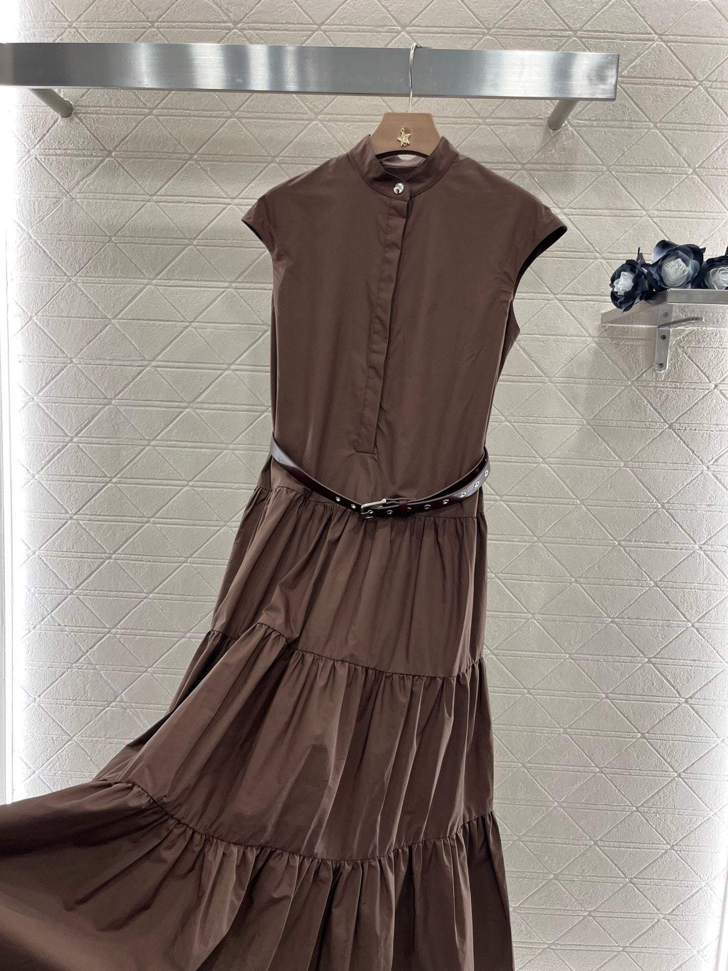 M*New Arrival Stand Collar Belt Dress