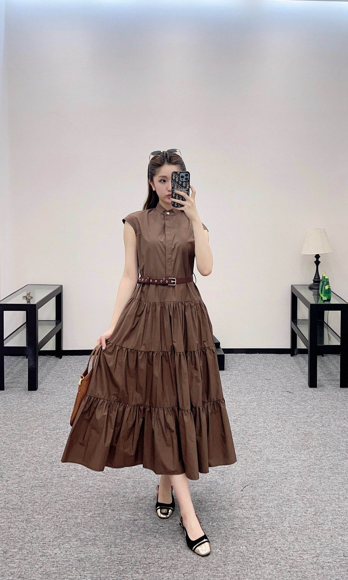M*New Arrival Stand Collar Belt Dress