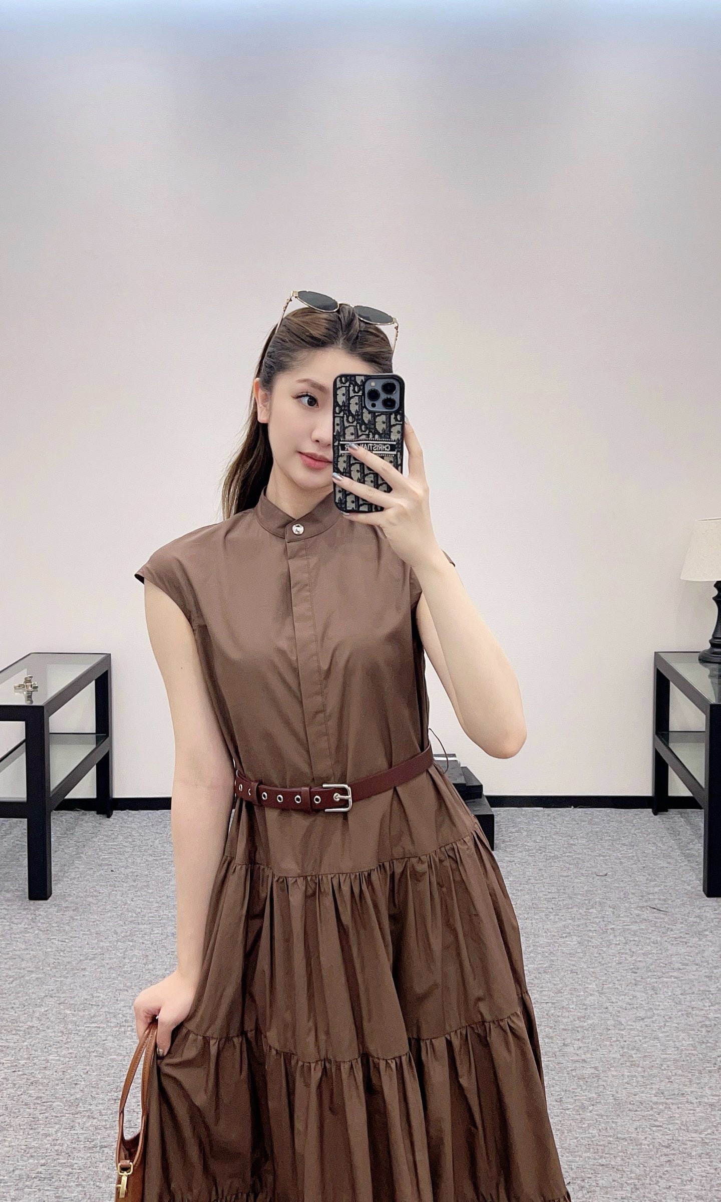 M*New Arrival Stand Collar Belt Dress