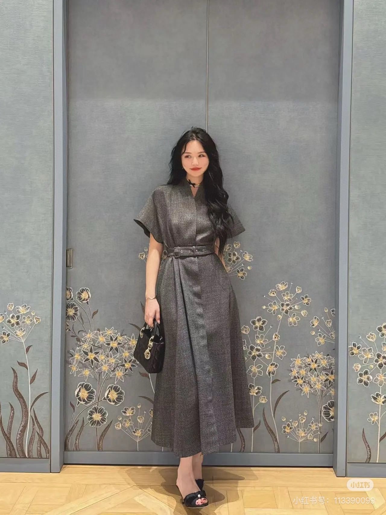 D* New arrival belted lapel dress