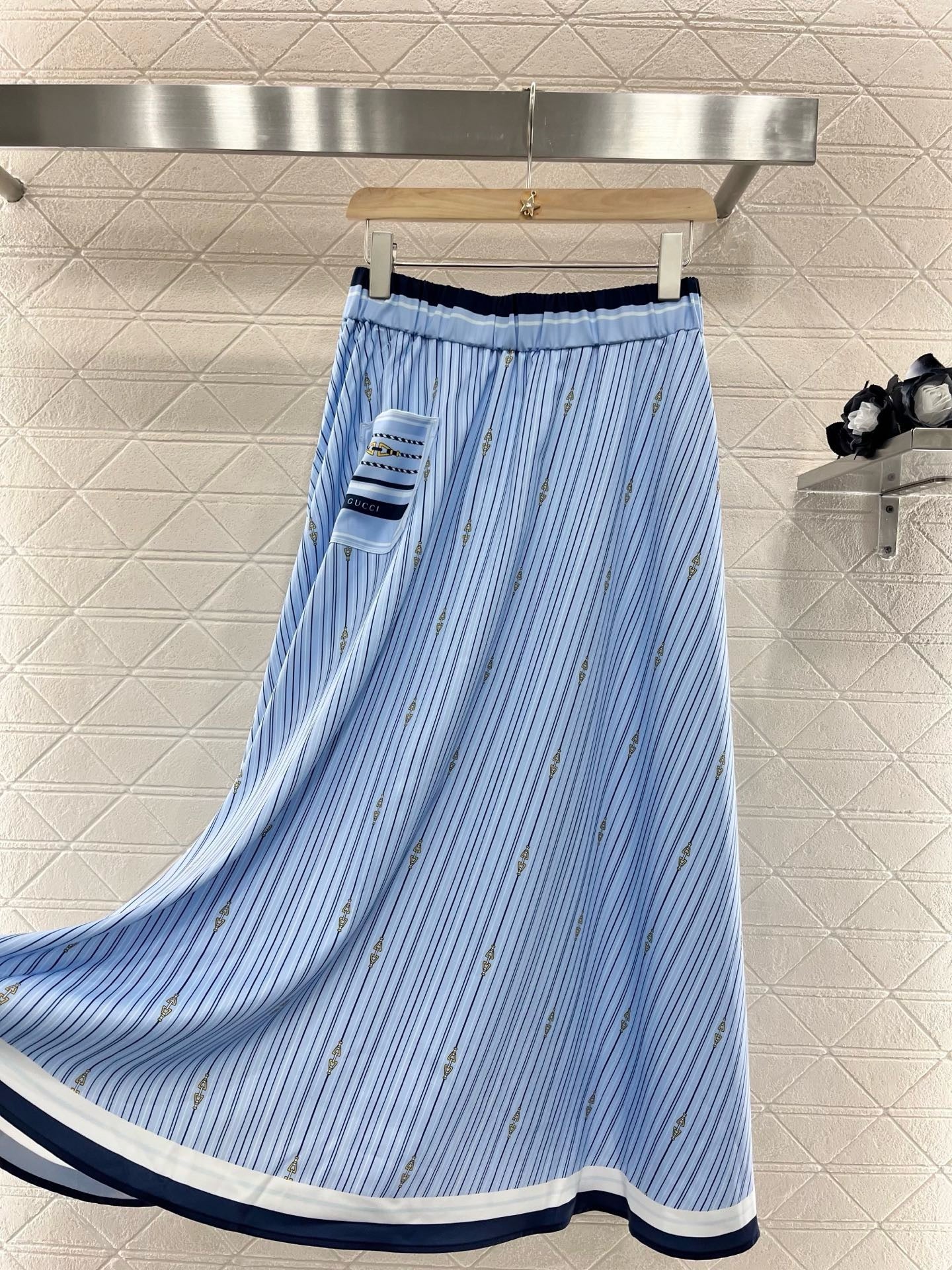 New Arrivals Printed Striped High Waist Skirt