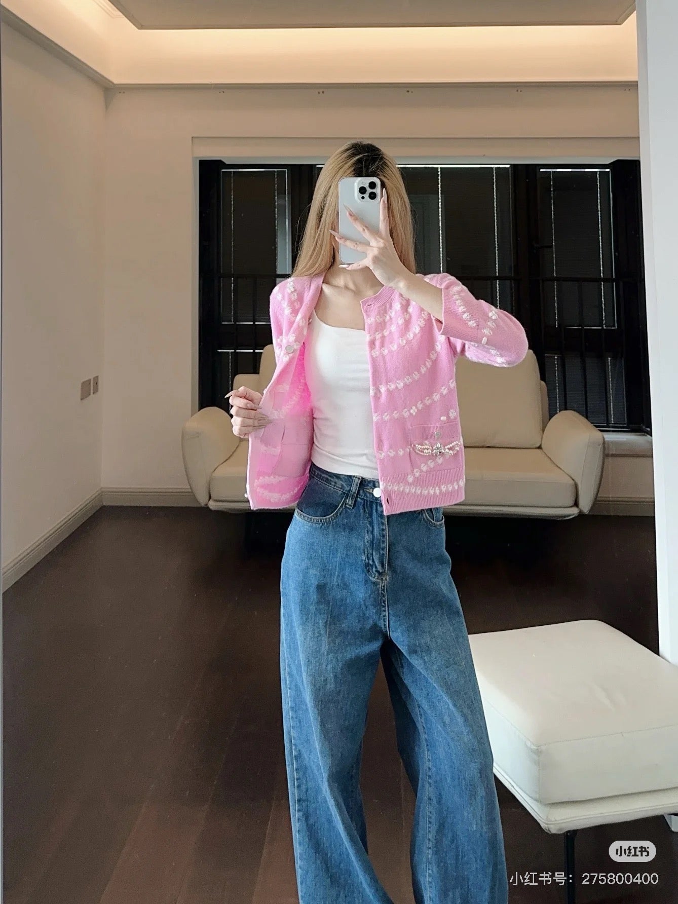 C*♥2025 New Arrival Pink Knitted Cardigan