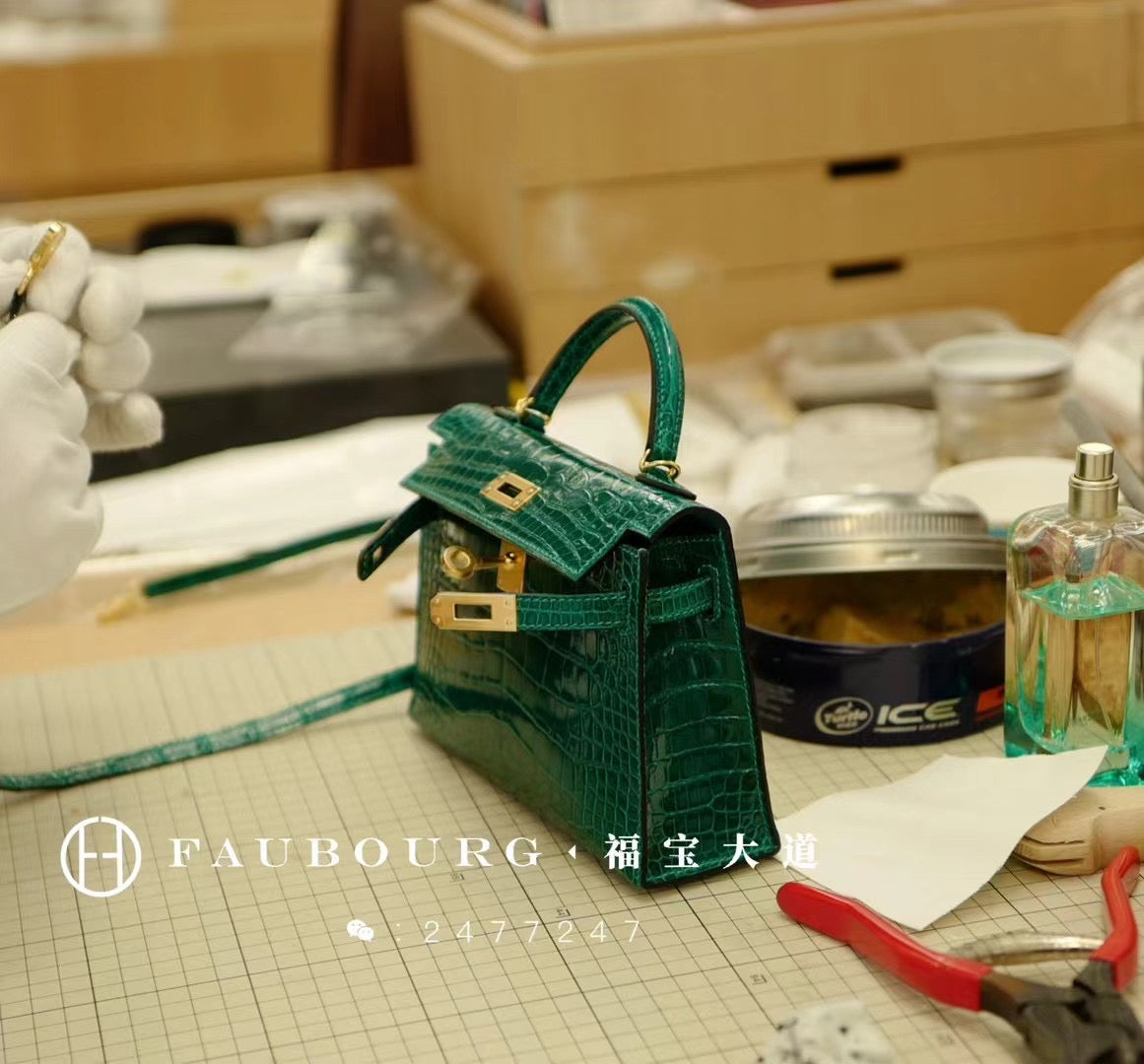 Hand-sewn second generation alligator leather