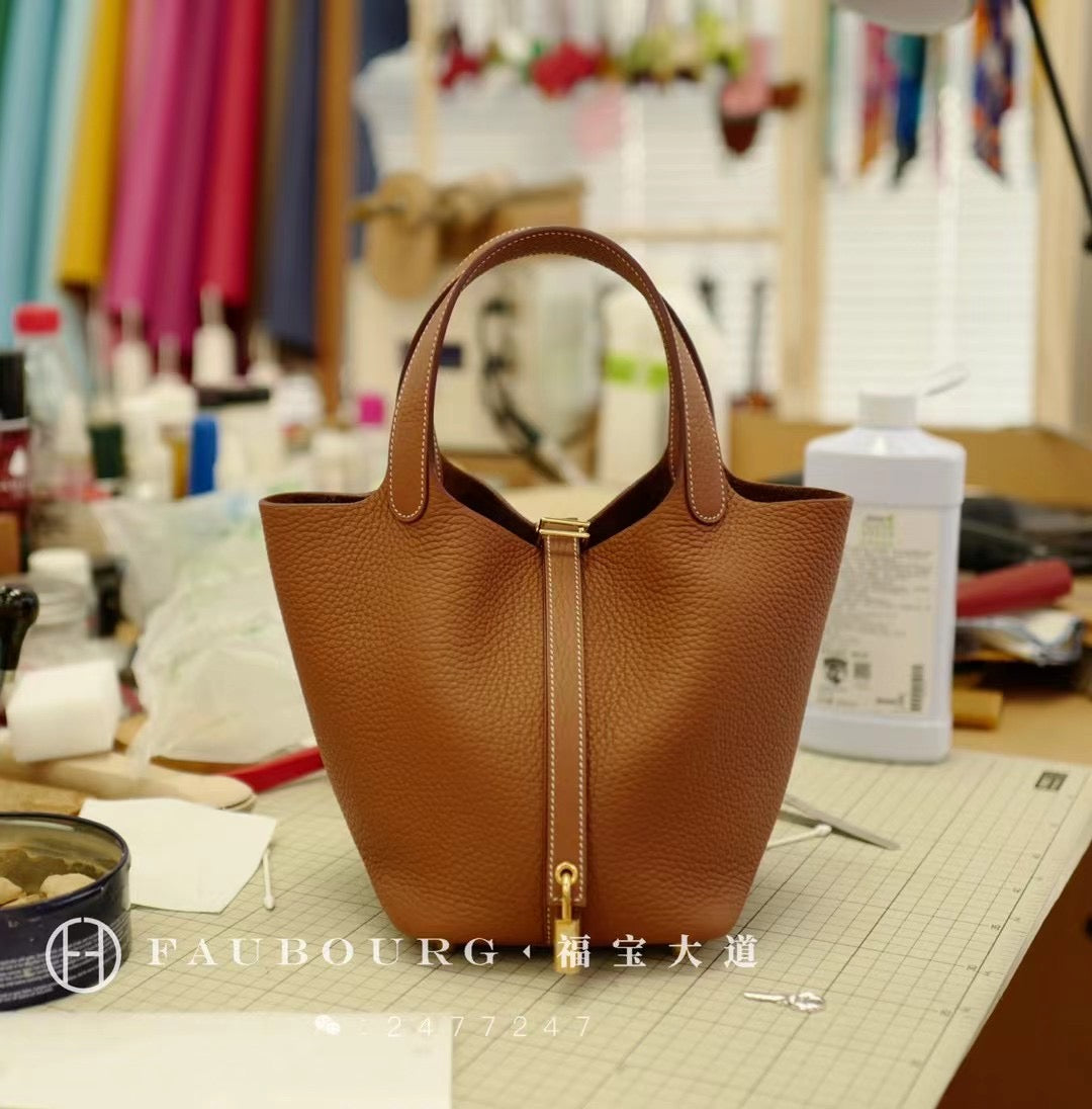 Hand-sewn vegetable basket TC leather