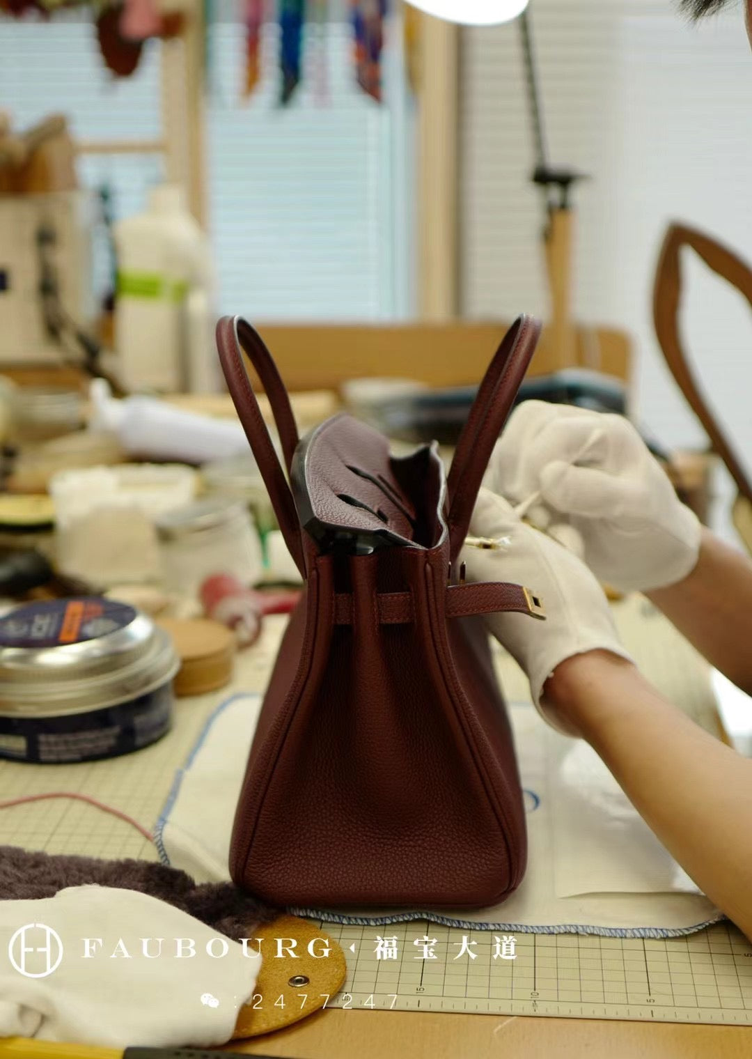 Hand-stitched birkin/togo leather