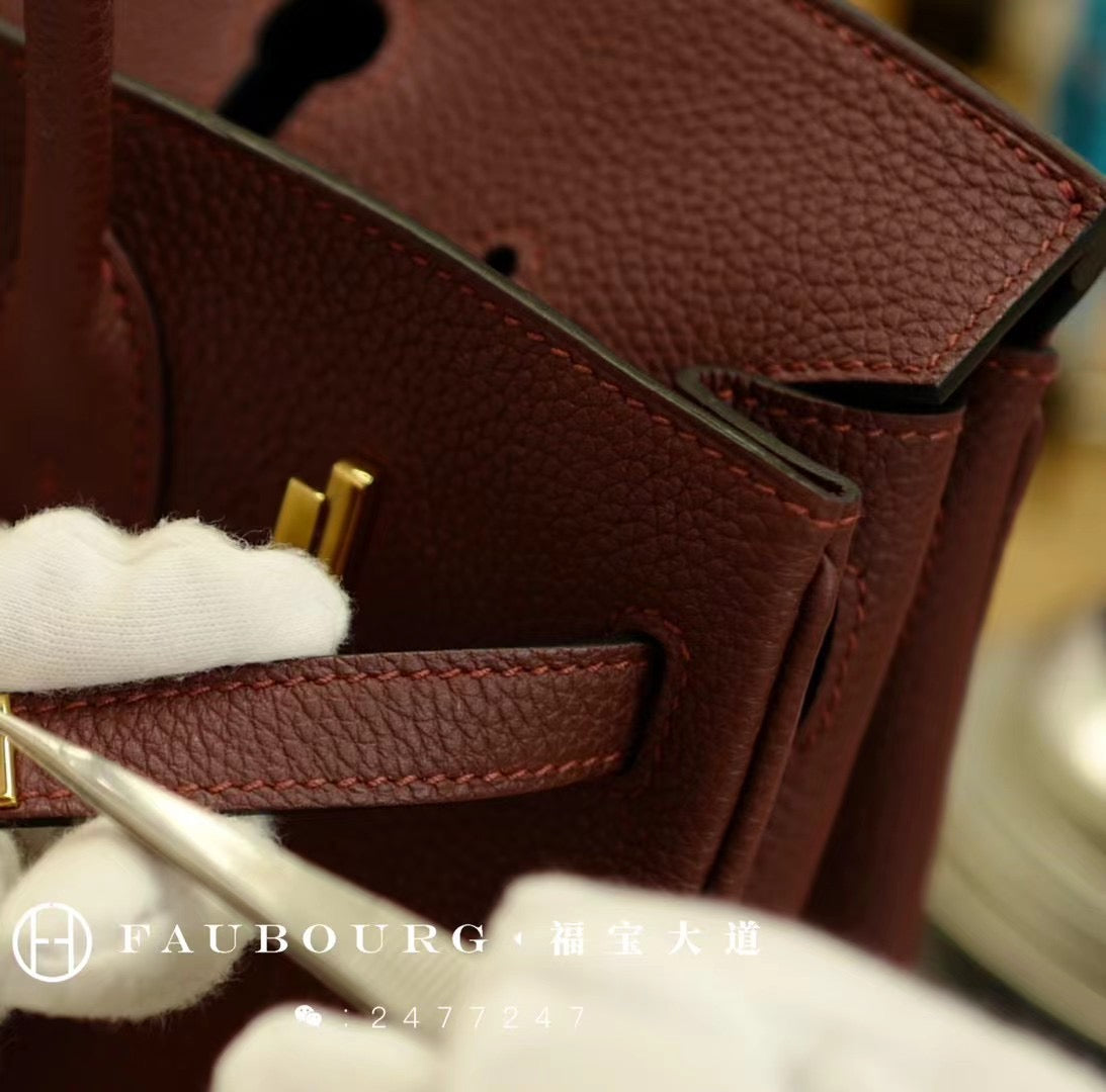 Hand-stitched birkin/togo leather