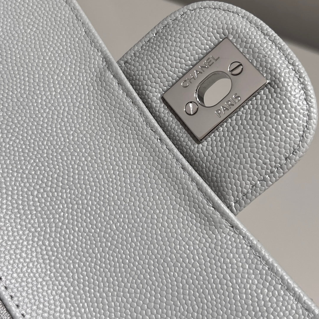 CH CLASSIC 11.12 HANDBAG 25.5 Small Grained Calfskin V Pattern Elephant Gray