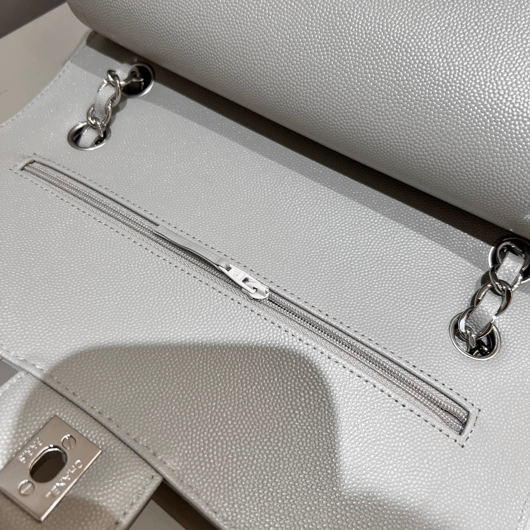 CH CLASSIC 11.12 HANDBAG 25.5 Small Grained Calfskin V Pattern Elephant Gray