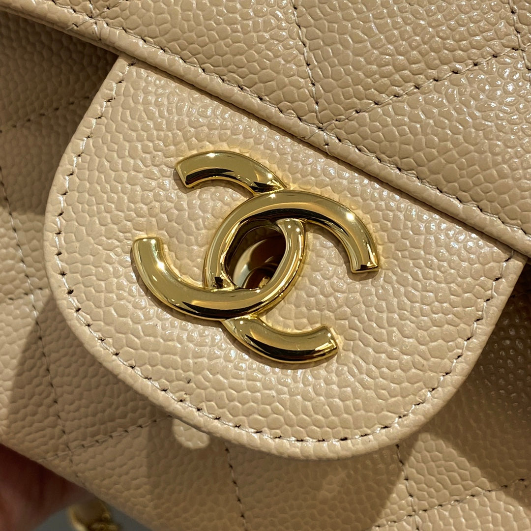 CH LARGE CLASSIC HANDBAG 30 Grained Calfskin Apricot
