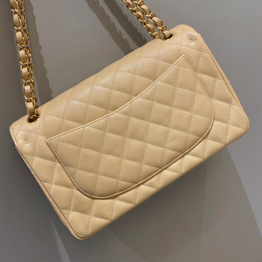 CH LARGE CLASSIC HANDBAG 30 Grained Calfskin Apricot