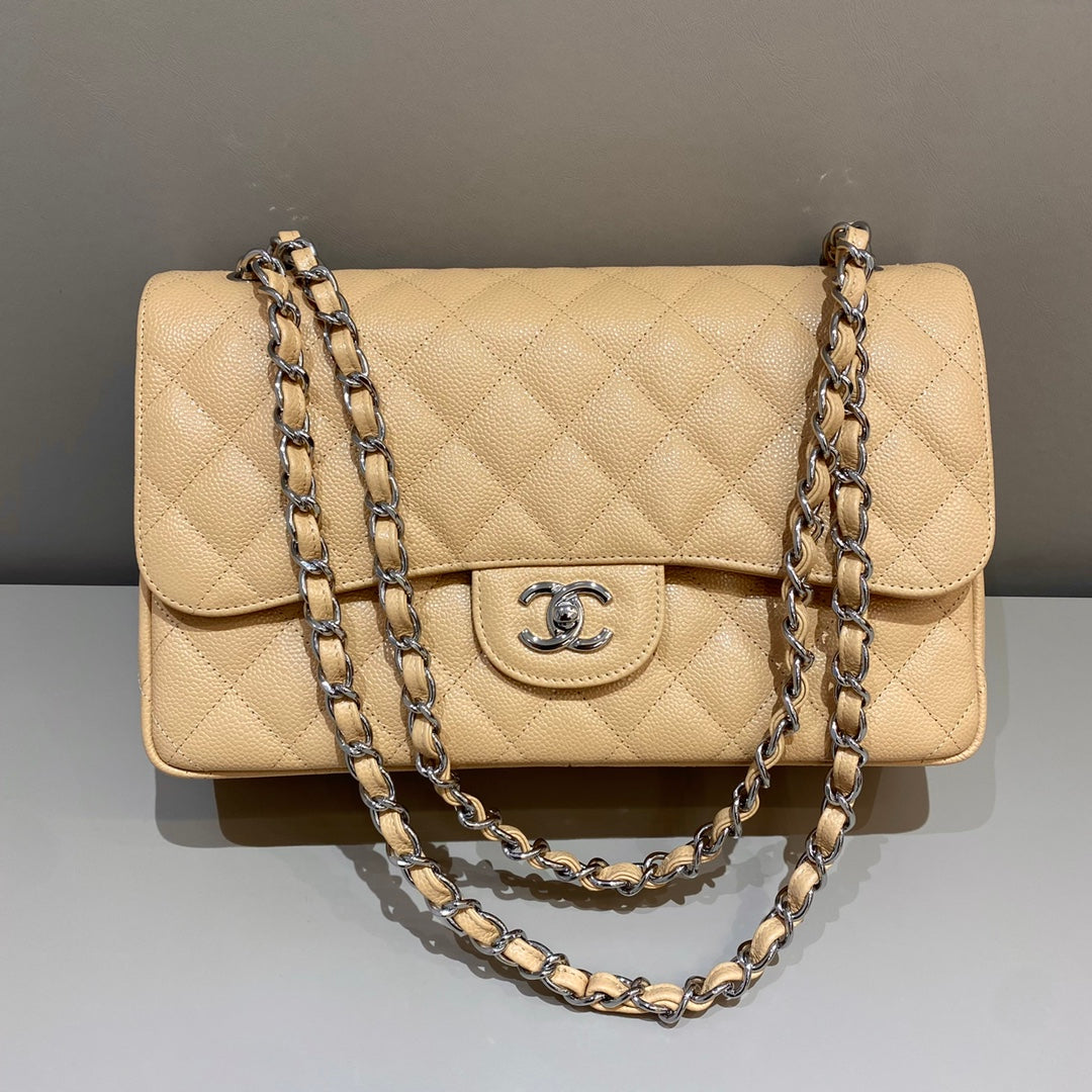 CH LARGE CLASSIC HANDBAG 30 Grained Calfskin Apricot