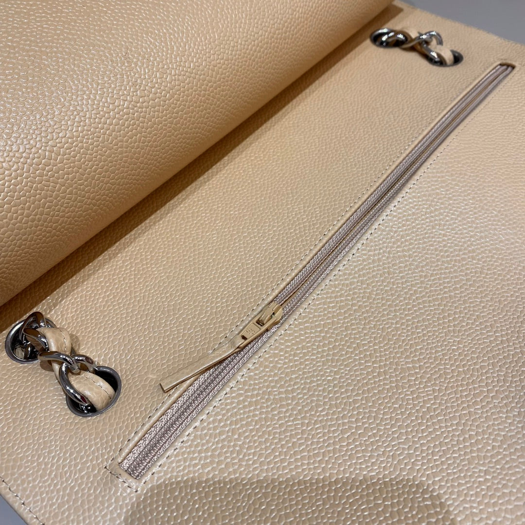 CH LARGE CLASSIC HANDBAG 30 Grained Calfskin Apricot