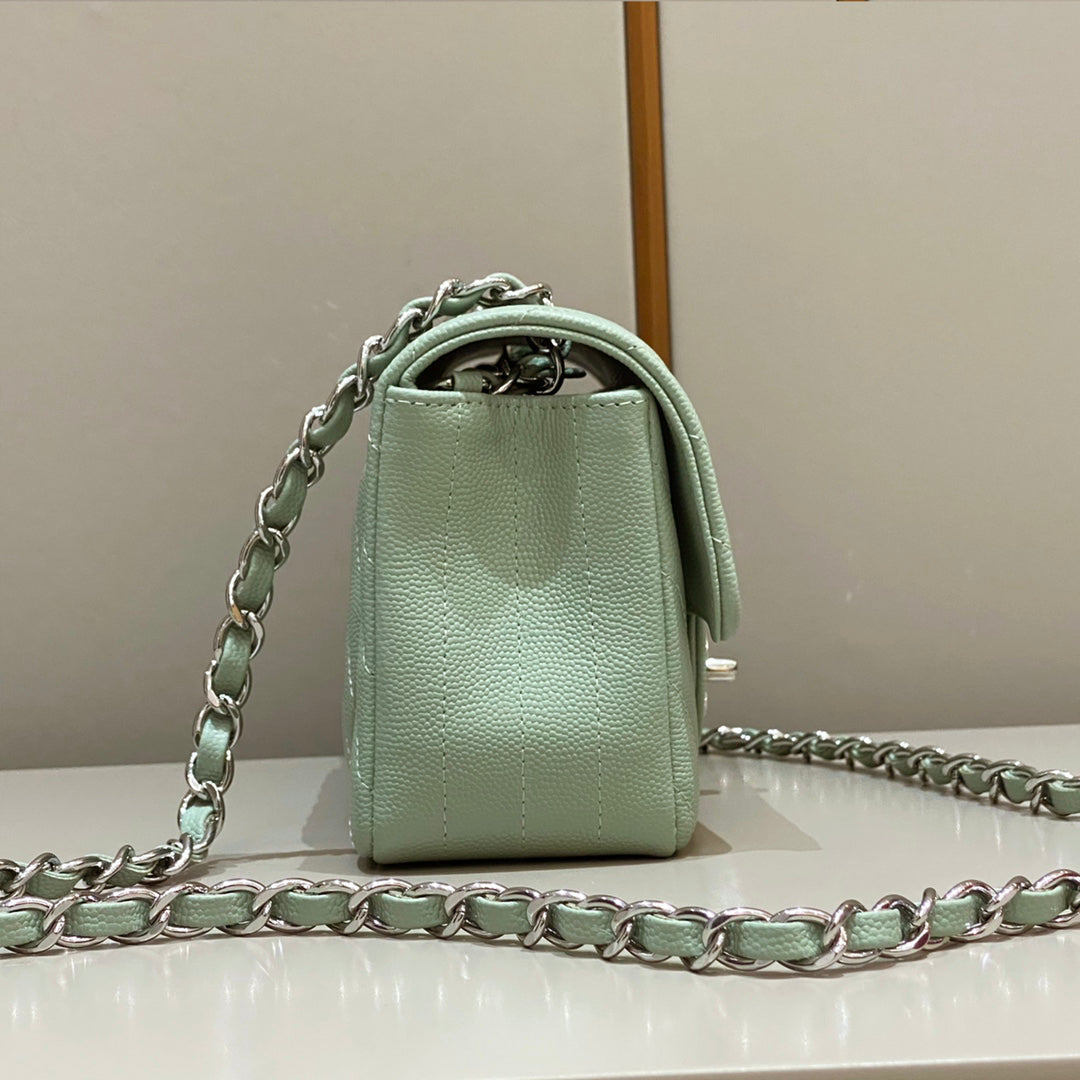 CH MINI CLASSIC HANDBAG 20 Small Grained Calfskin V Pattern Matcha Green