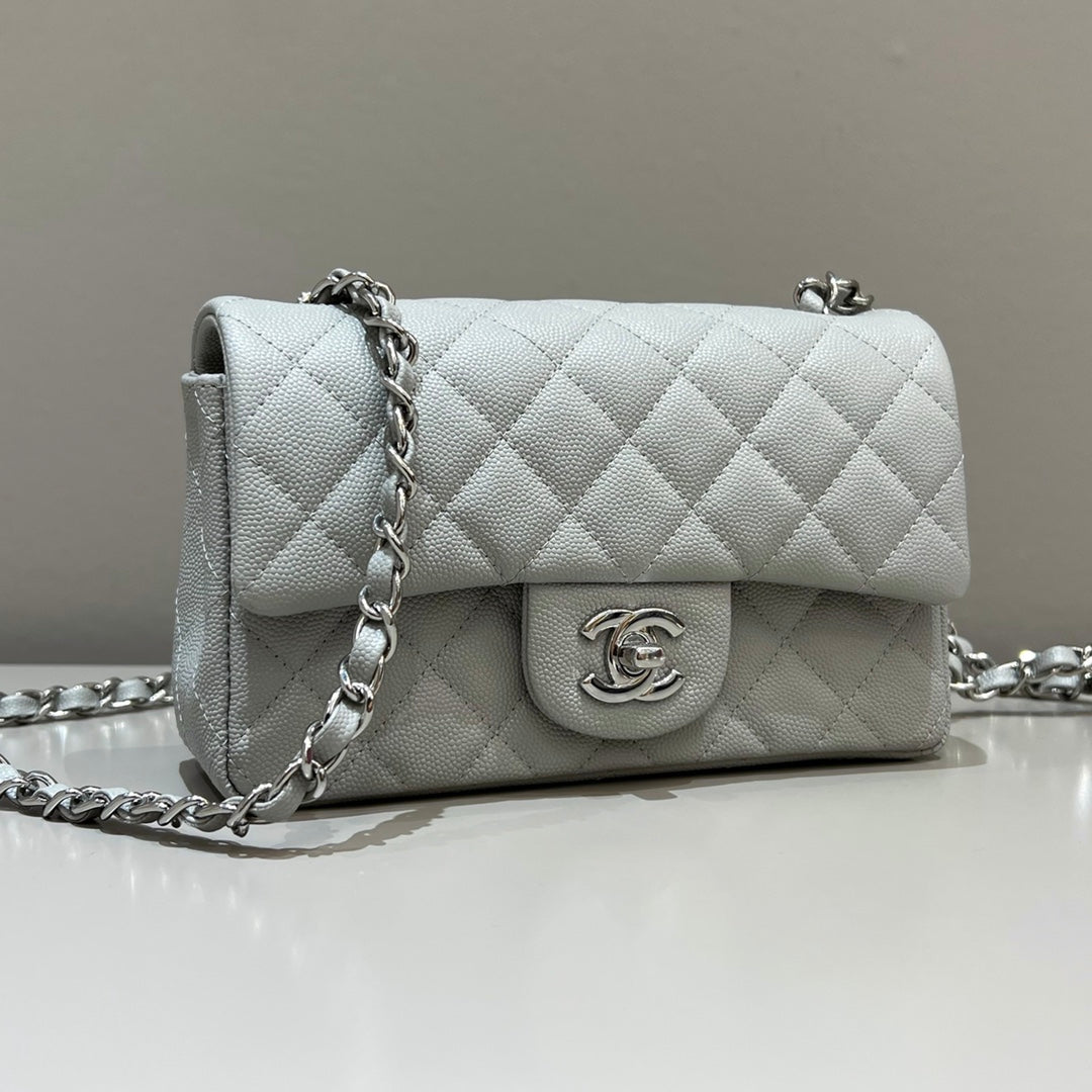 CH MINI CLASSIC HANDBAG 20 Small Grained Calfskin Elephant Gray