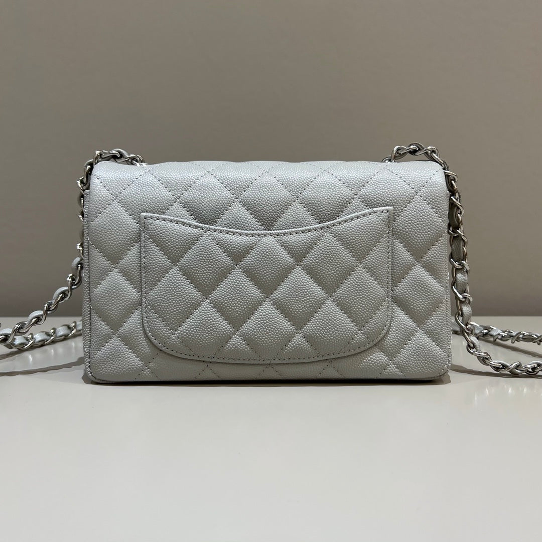 CH MINI CLASSIC HANDBAG 20 Small Grained Calfskin Elephant Gray