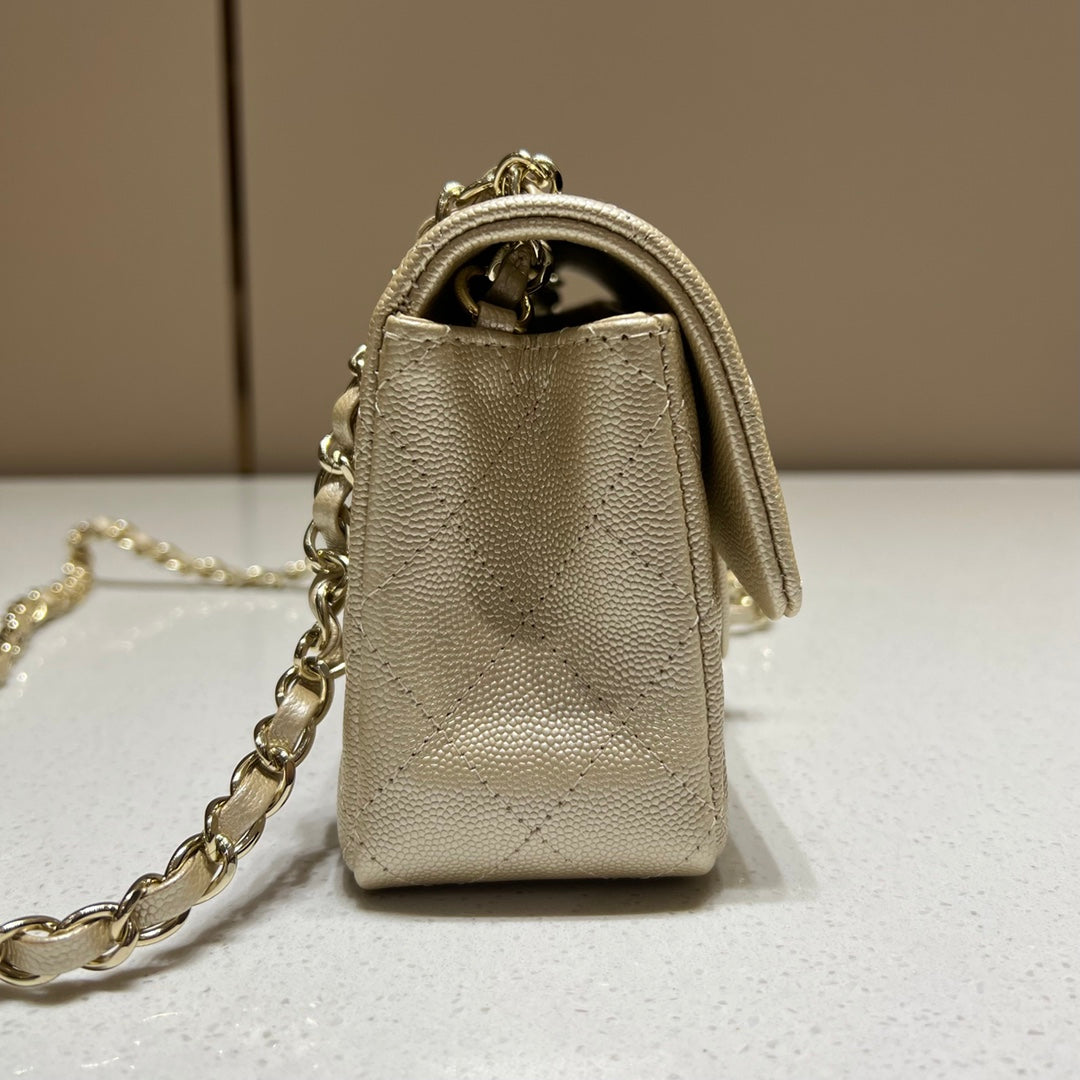 CH MINI CLASSIC HANDBAG 20 Small Grained Calfskin Champagne Gold