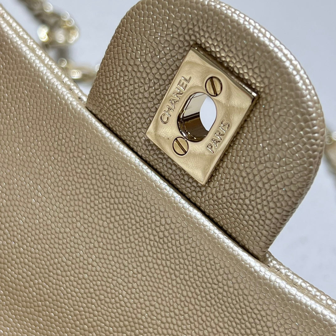 CH MINI CLASSIC HANDBAG 20 Small Grained Calfskin Champagne Gold