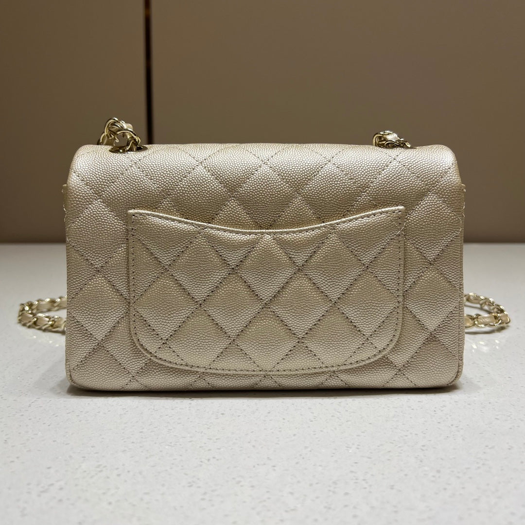 CH MINI CLASSIC HANDBAG 20 Small Grained Calfskin Champagne Gold