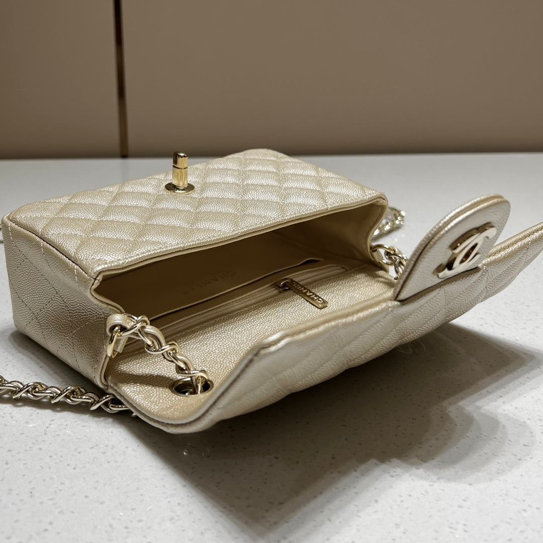 CH MINI CLASSIC HANDBAG 20 Small Grained Calfskin Champagne Gold