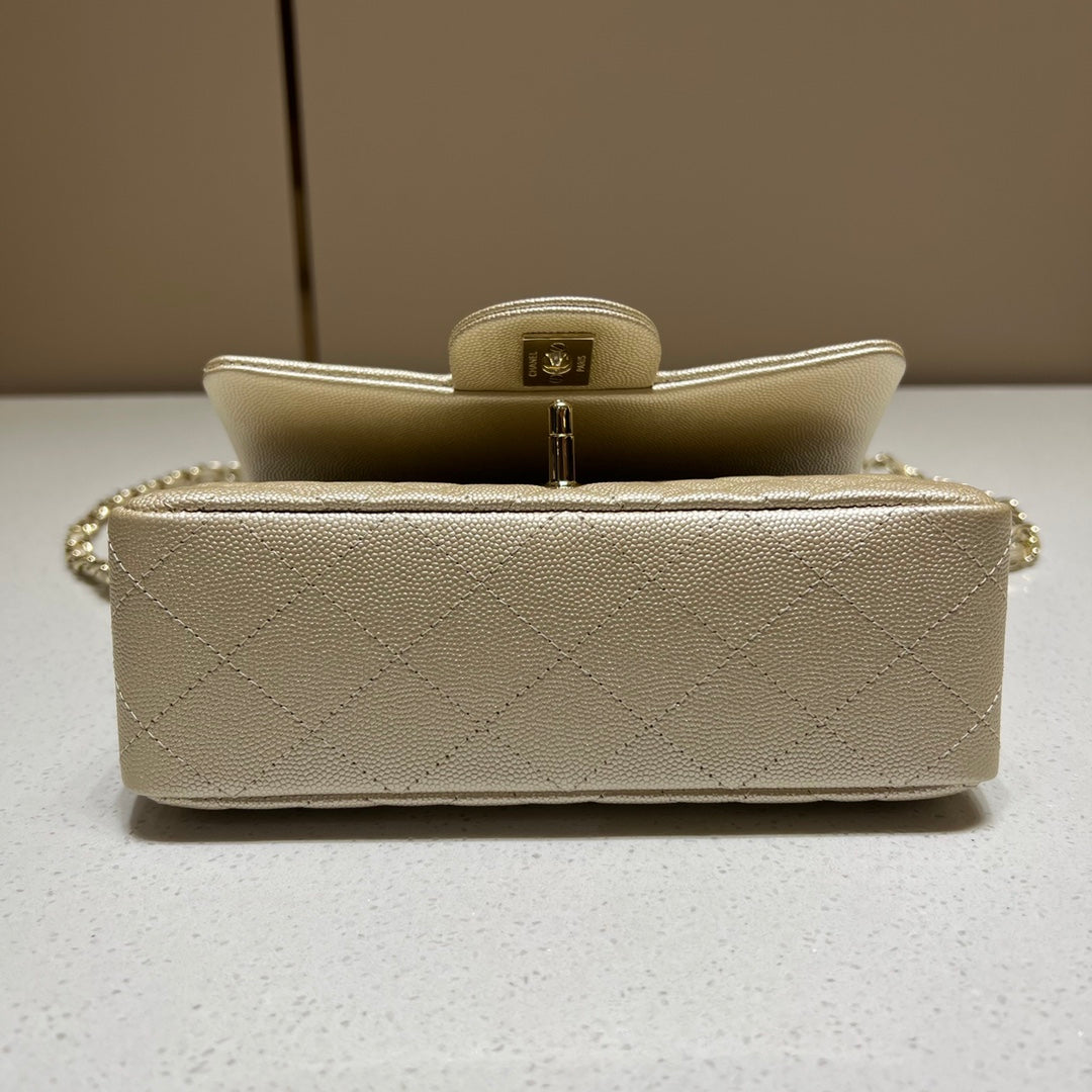 CH MINI CLASSIC HANDBAG 20 Small Grained Calfskin Champagne Gold