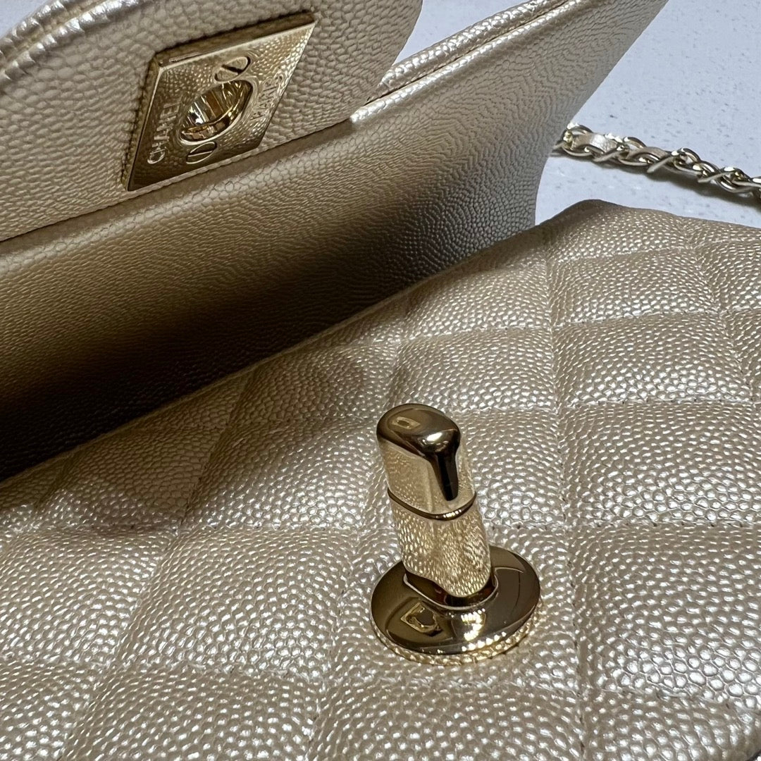 CH MINI CLASSIC HANDBAG 20 Small Grained Calfskin Champagne Gold