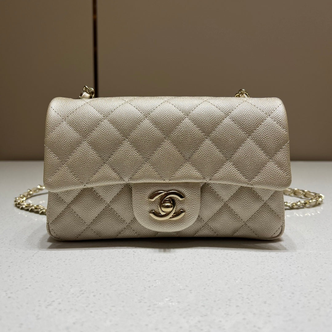 CH MINI CLASSIC HANDBAG 20 Small Grained Calfskin Champagne Gold
