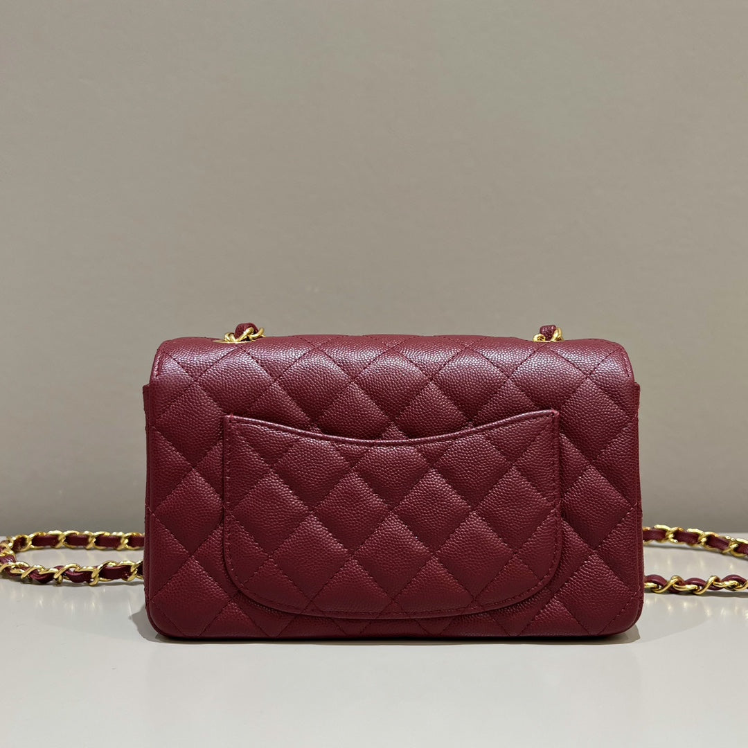 CH MINI CLASSIC HANDBAG 20 Small Grained Calfskin Red Wine Color