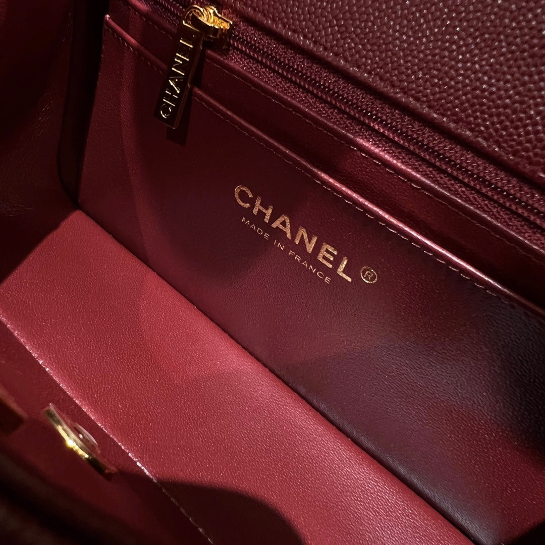 CH MINI CLASSIC HANDBAG 20 Small Grained Calfskin Red Wine Color
