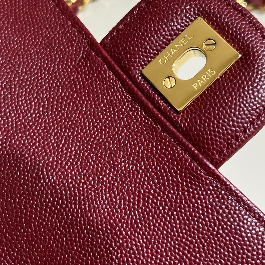 CH MINI CLASSIC HANDBAG 20 Small Grained Calfskin Red Wine Color