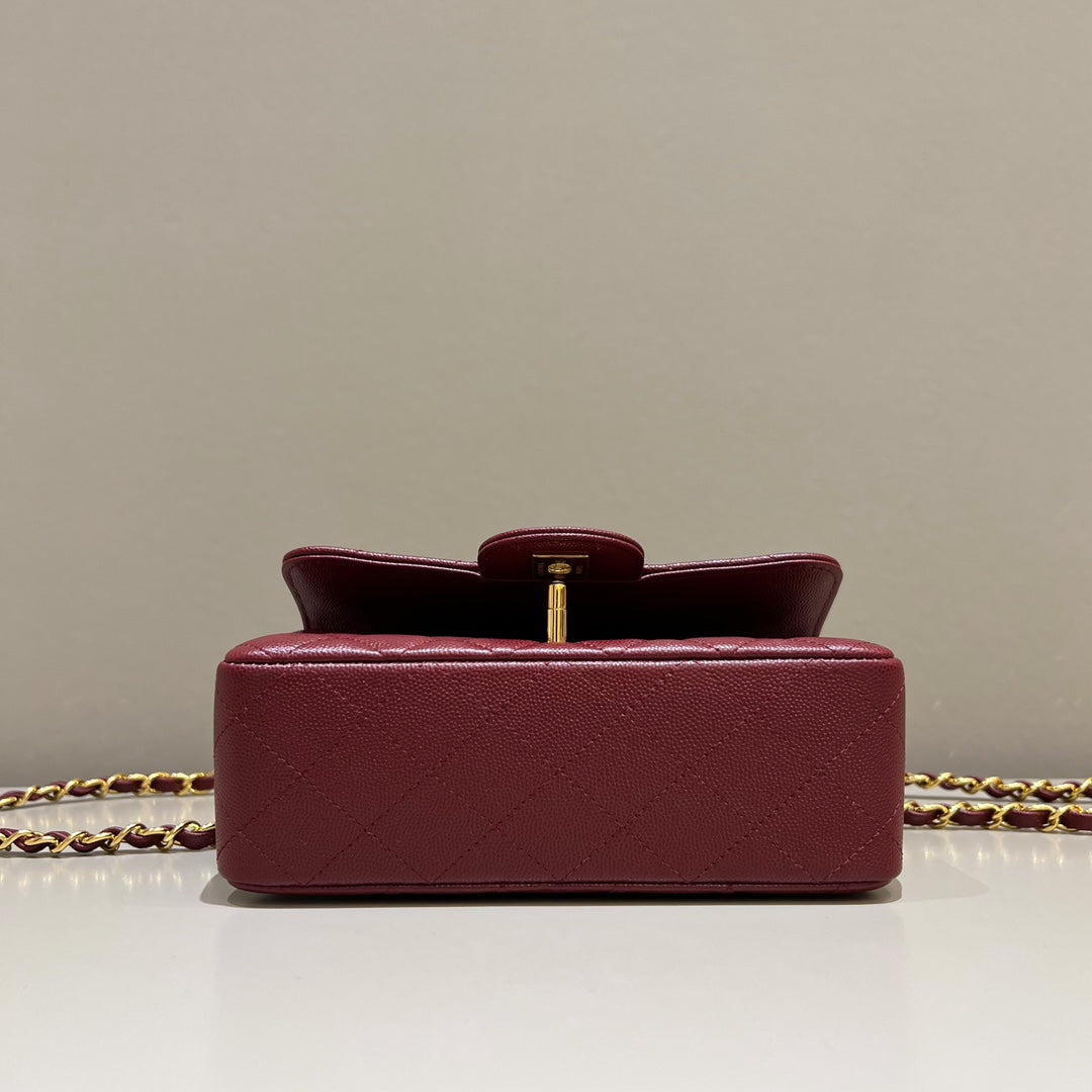 CH MINI CLASSIC HANDBAG 20 Small Grained Calfskin Red Wine Color