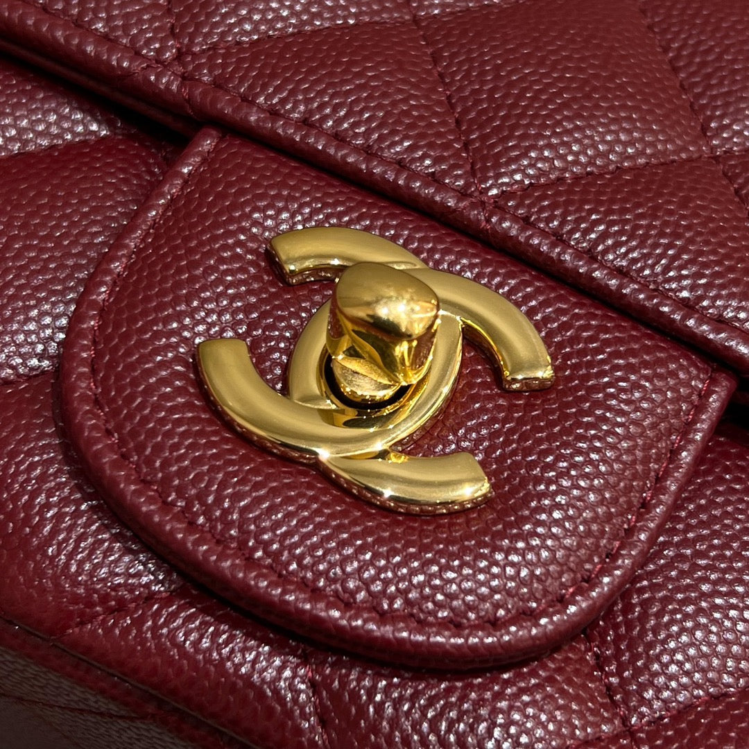 CH MINI CLASSIC HANDBAG 20 Small Grained Calfskin Red Wine Color